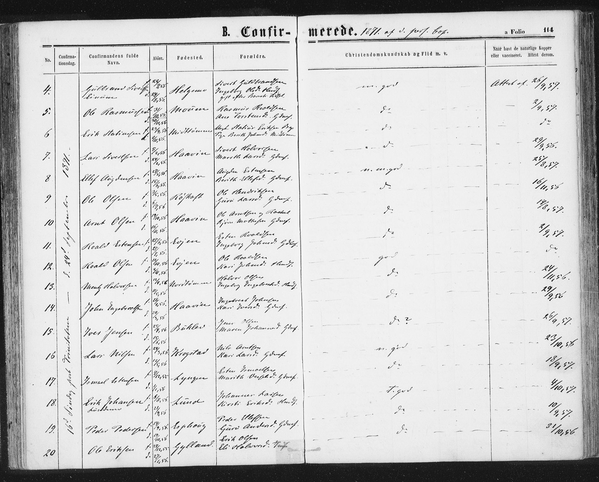 Ministerialprotokoller, klokkerbøker og fødselsregistre - Sør-Trøndelag, AV/SAT-A-1456/692/L1104: Parish register (official) no. 692A04, 1862-1878, p. 114