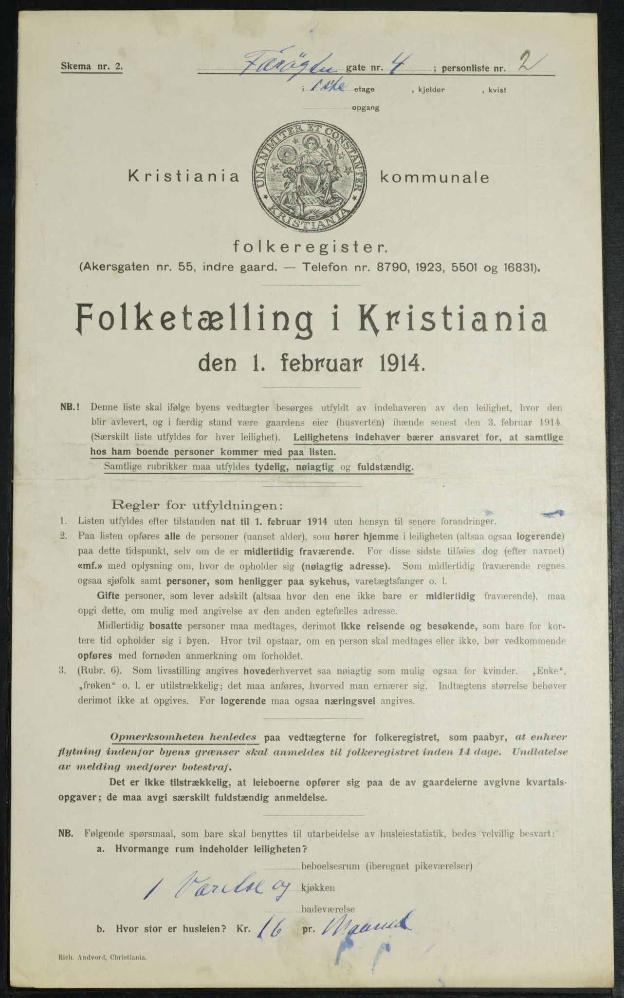 OBA, Municipal Census 1914 for Kristiania, 1914, p. 2659