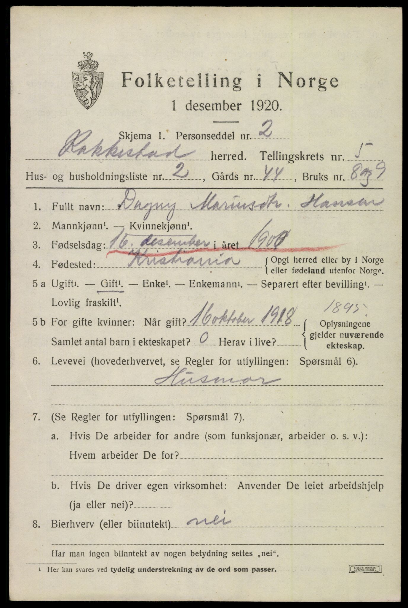 SAO, 1920 census for Rakkestad, 1920, p. 6017