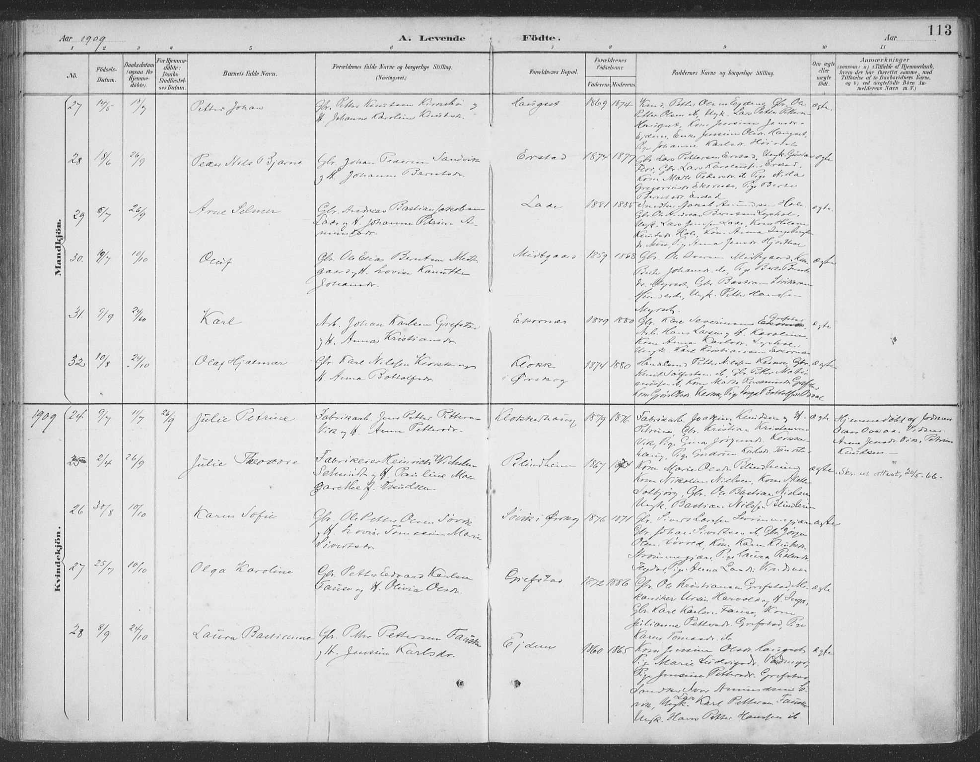 Ministerialprotokoller, klokkerbøker og fødselsregistre - Møre og Romsdal, AV/SAT-A-1454/523/L0335: Parish register (official) no. 523A02, 1891-1911, p. 113