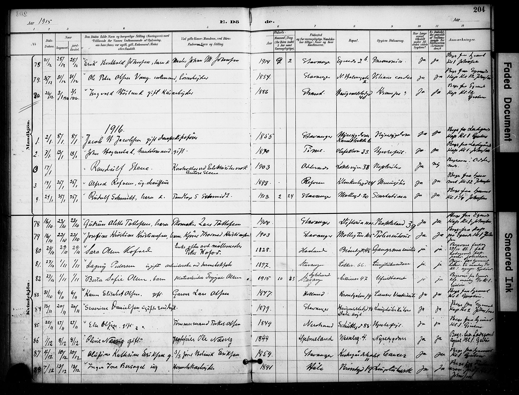 Domkirken sokneprestkontor, AV/SAST-A-101812/001/30/30BA/L0032: Parish register (official) no. A 31, 1896-1917, p. 204