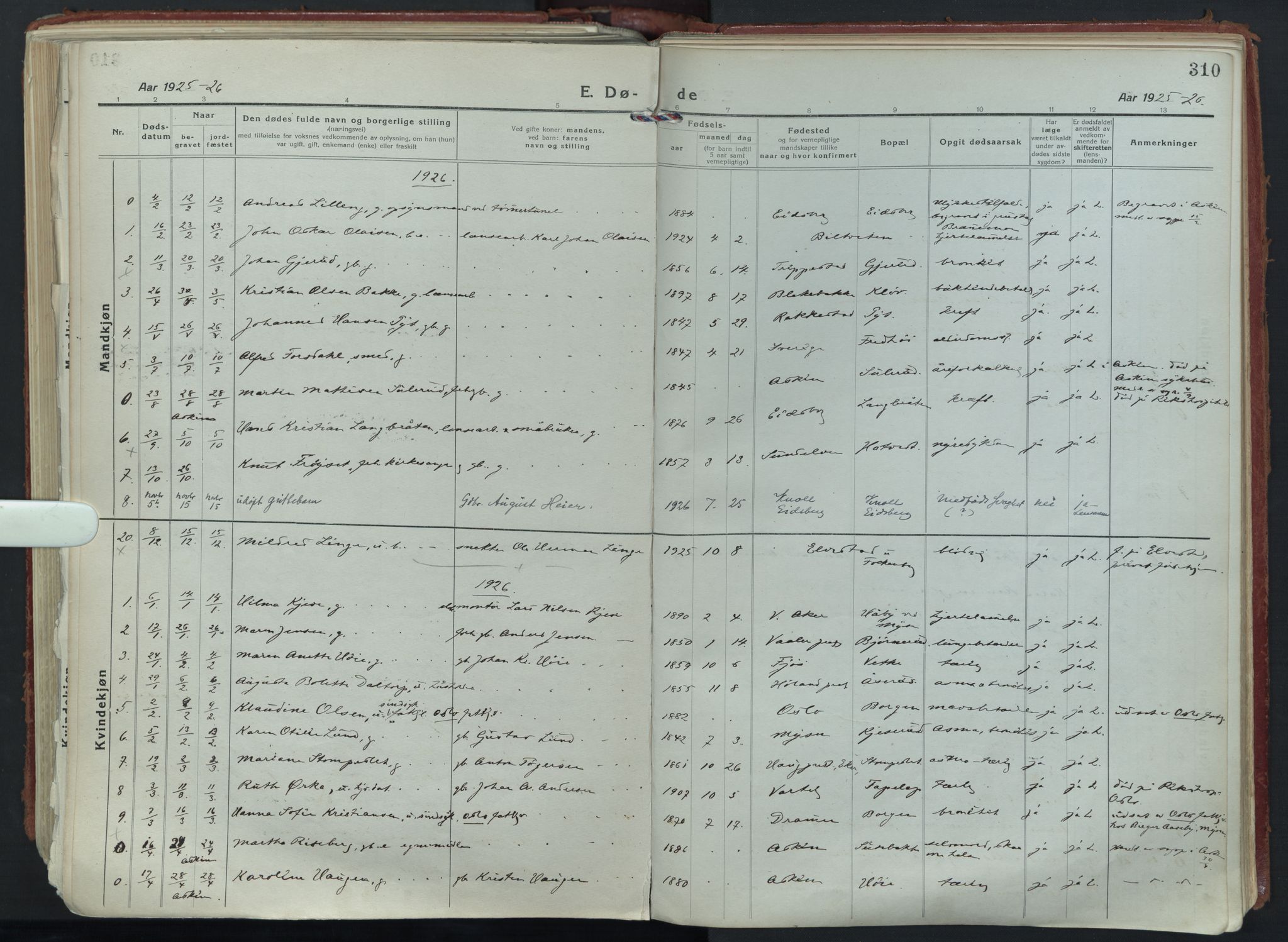 Eidsberg prestekontor Kirkebøker, AV/SAO-A-10905/F/Fa/L0015: Parish register (official) no. I 15, 1920-1937, p. 310