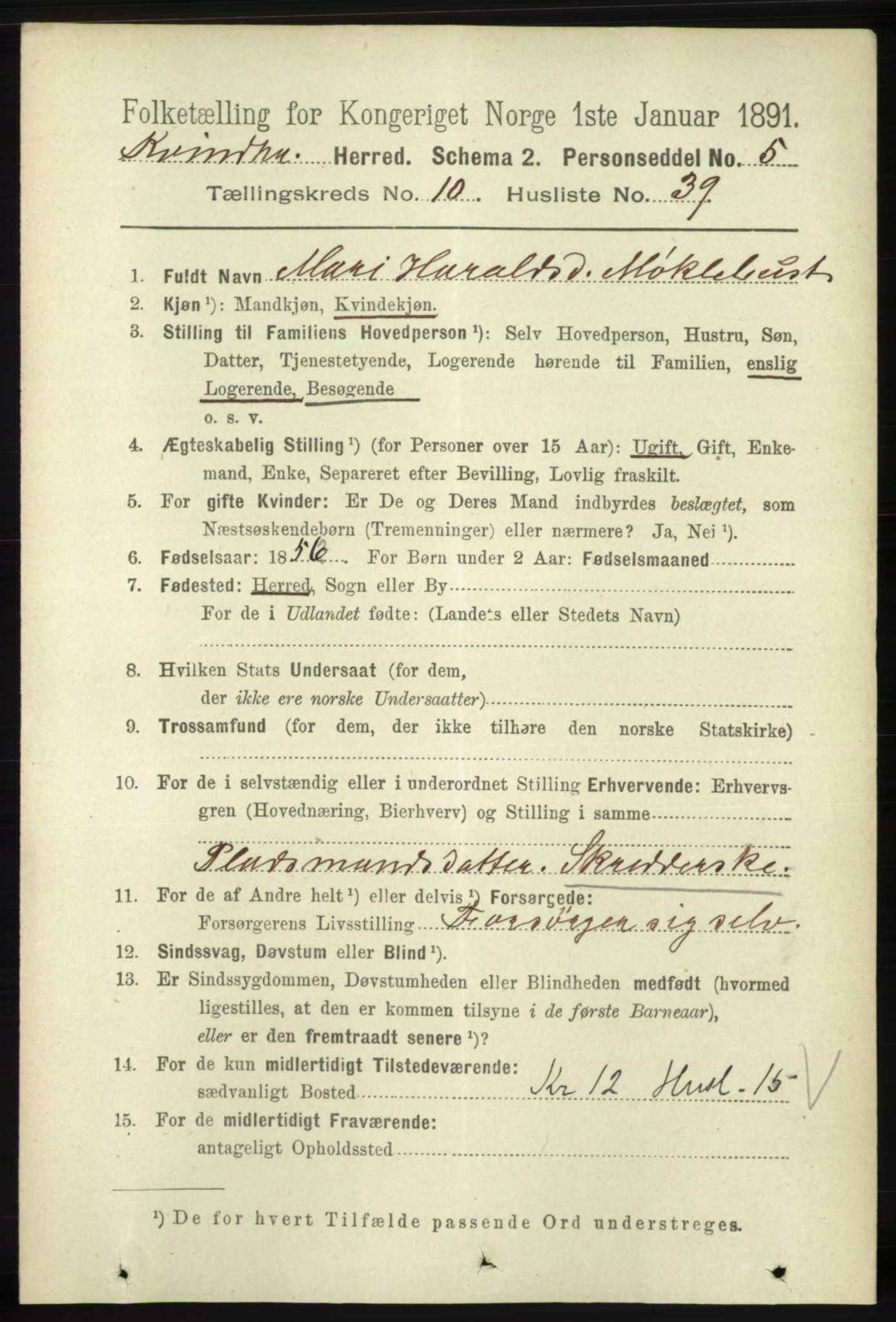 RA, 1891 census for 1224 Kvinnherad, 1891, p. 3780