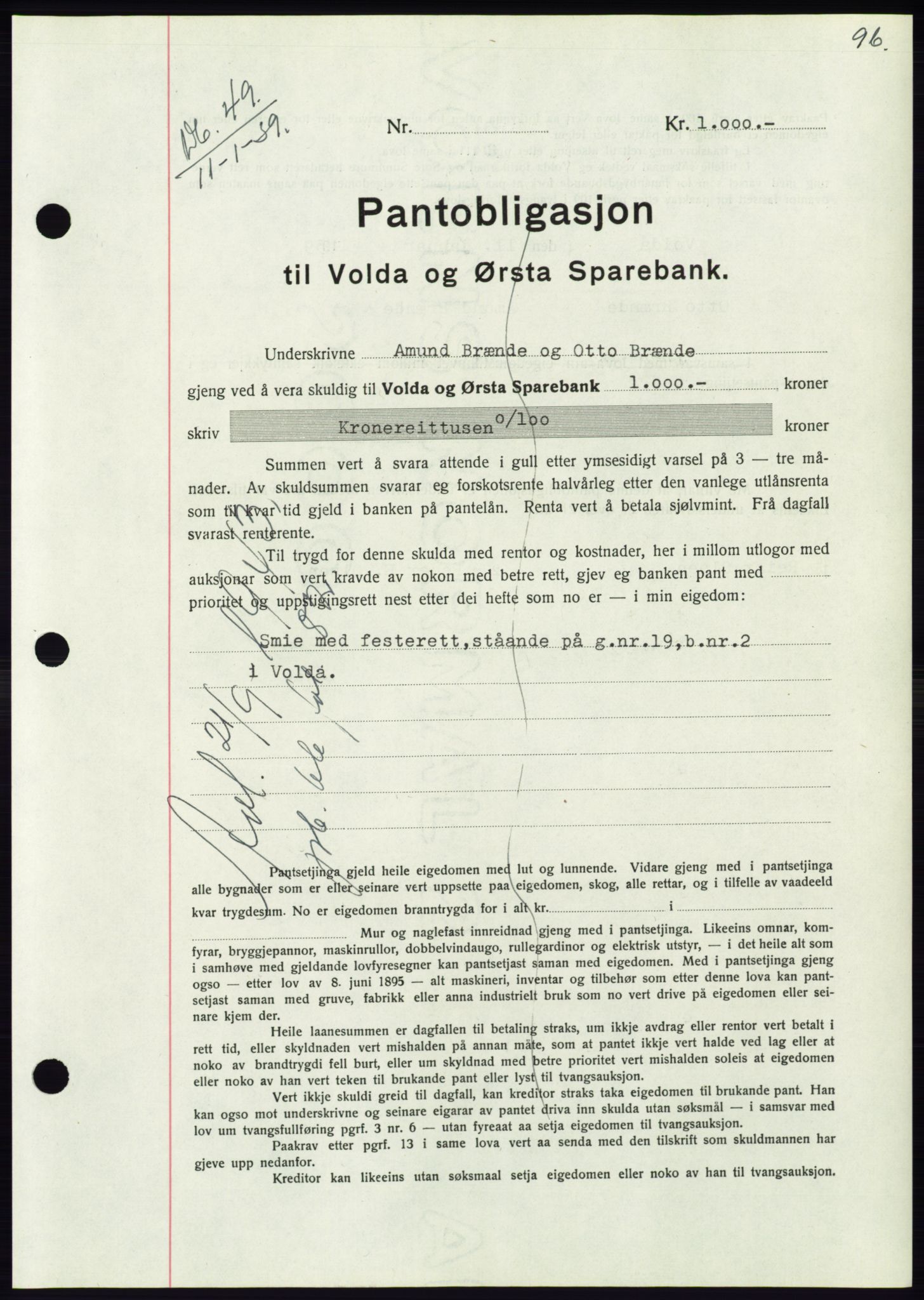 Søre Sunnmøre sorenskriveri, AV/SAT-A-4122/1/2/2C/L0067: Mortgage book no. 61, 1938-1939, Diary no: : 49/1939