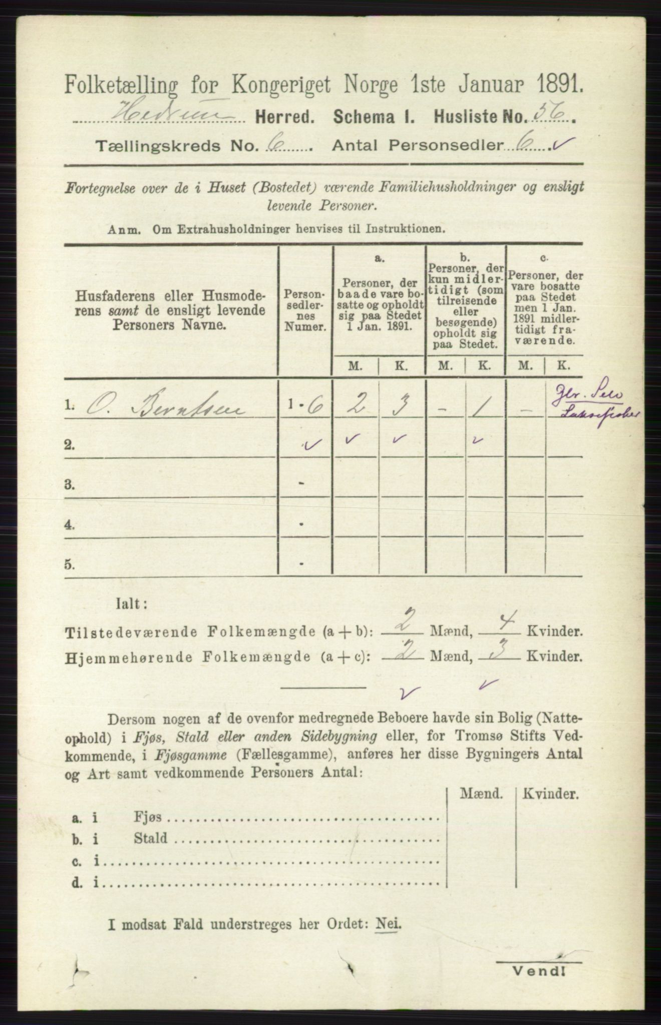 RA, 1891 census for 0727 Hedrum, 1891, p. 2532