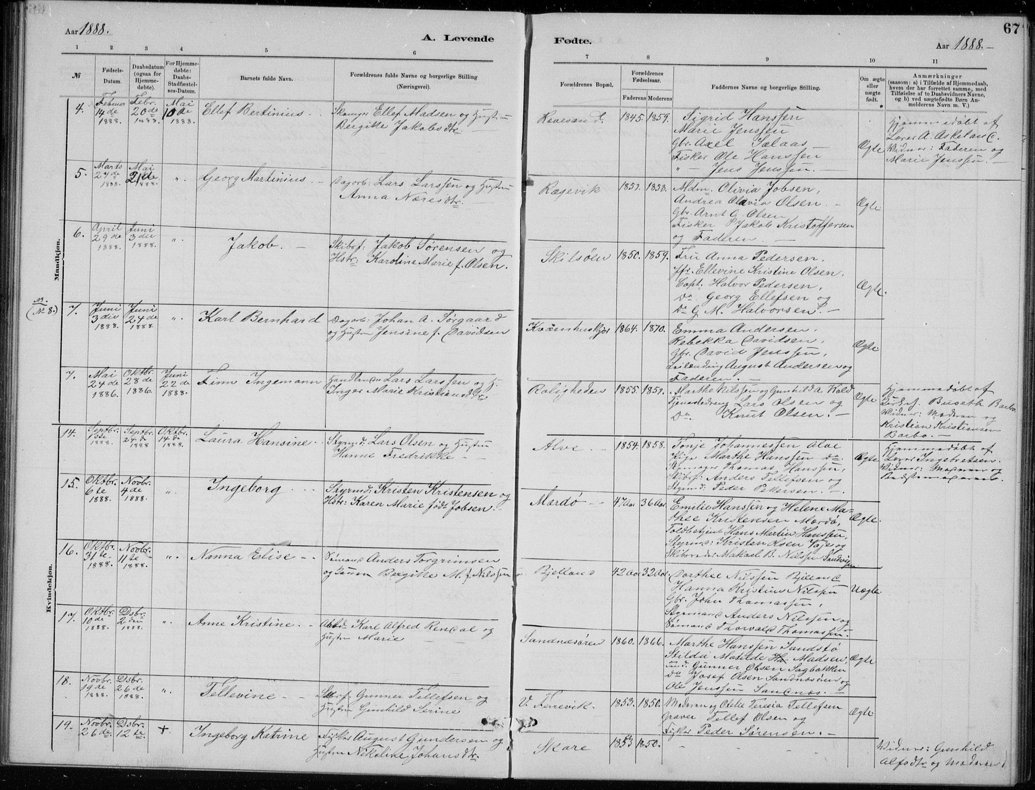 Tromøy sokneprestkontor, AV/SAK-1111-0041/F/Fb/L0005: Parish register (copy) no. B 5, 1877-1891, p. 67