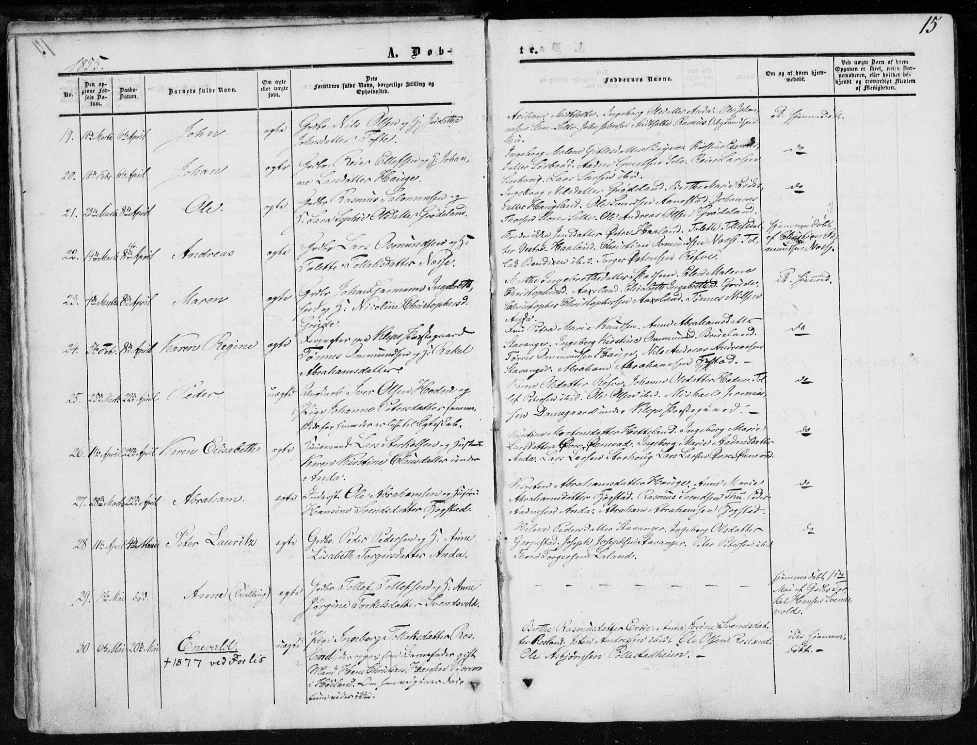 Klepp sokneprestkontor, AV/SAST-A-101803/001/3/30BA/L0005: Parish register (official) no. A 5, 1853-1870, p. 15