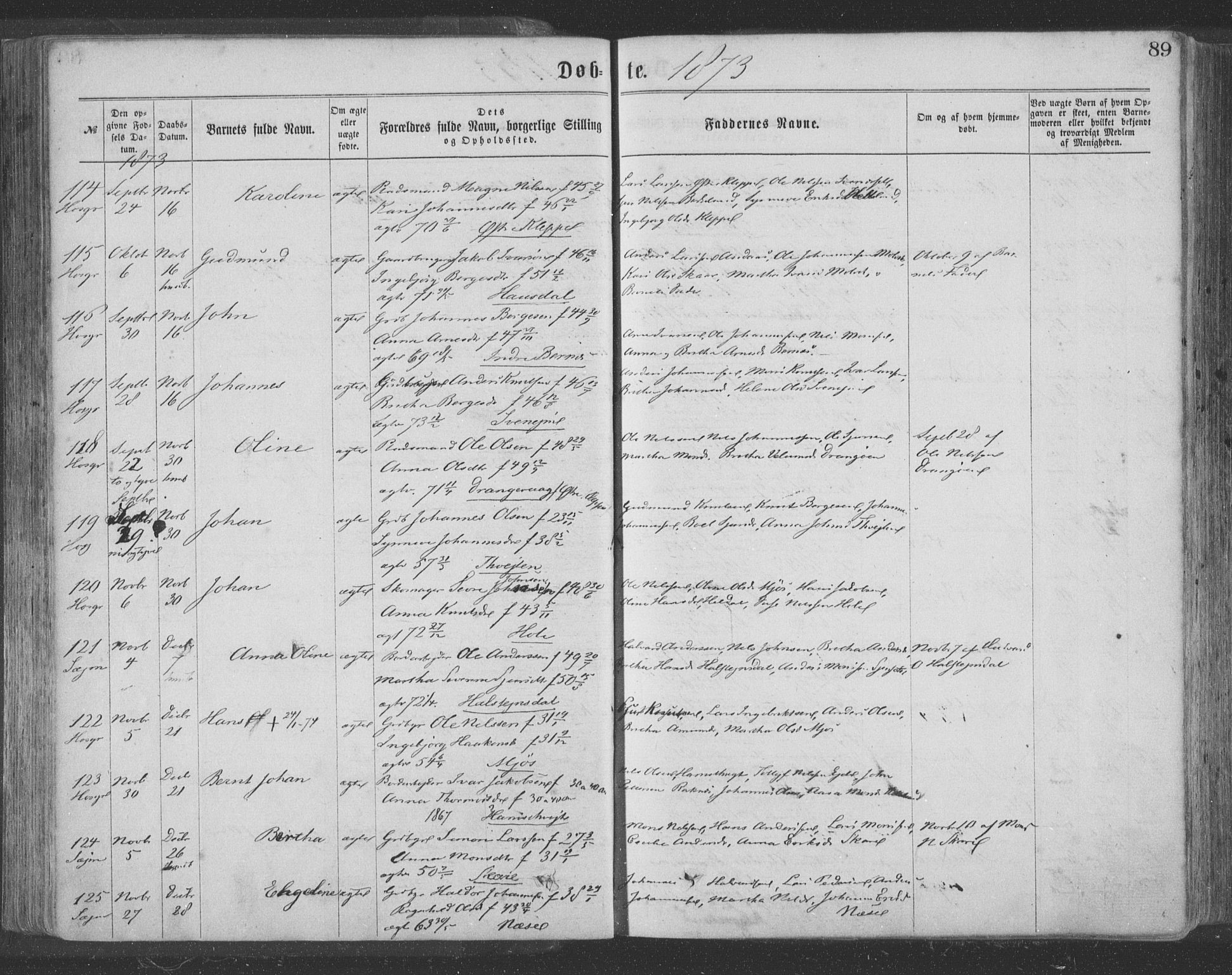 Hosanger sokneprestembete, AV/SAB-A-75801/H/Haa: Parish register (official) no. A 9, 1864-1876, p. 89