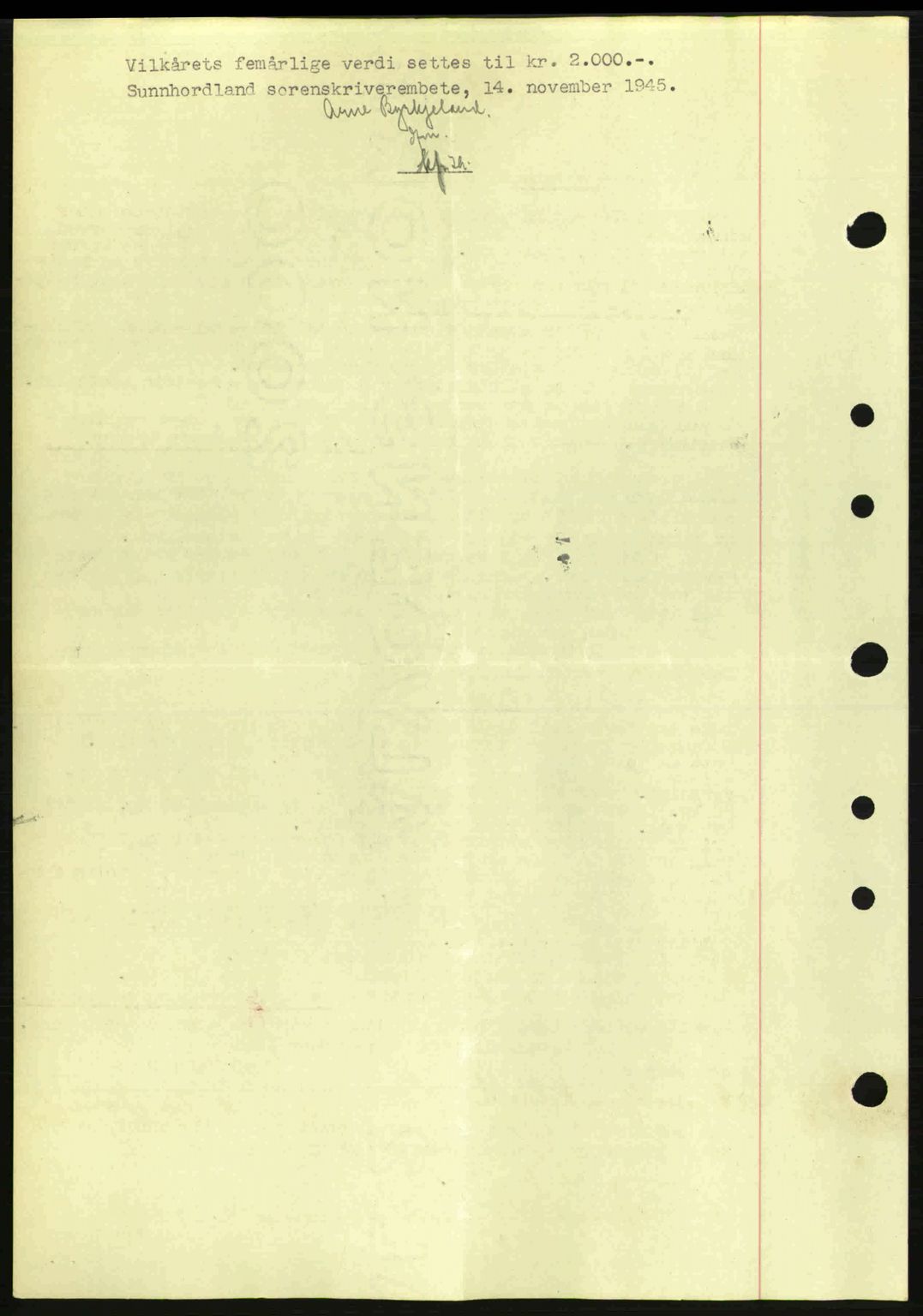 Sunnhordland sorenskrivar, AV/SAB-A-2401: Mortgage book no. A77, 1945-1945, Diary no: : 1330/1945