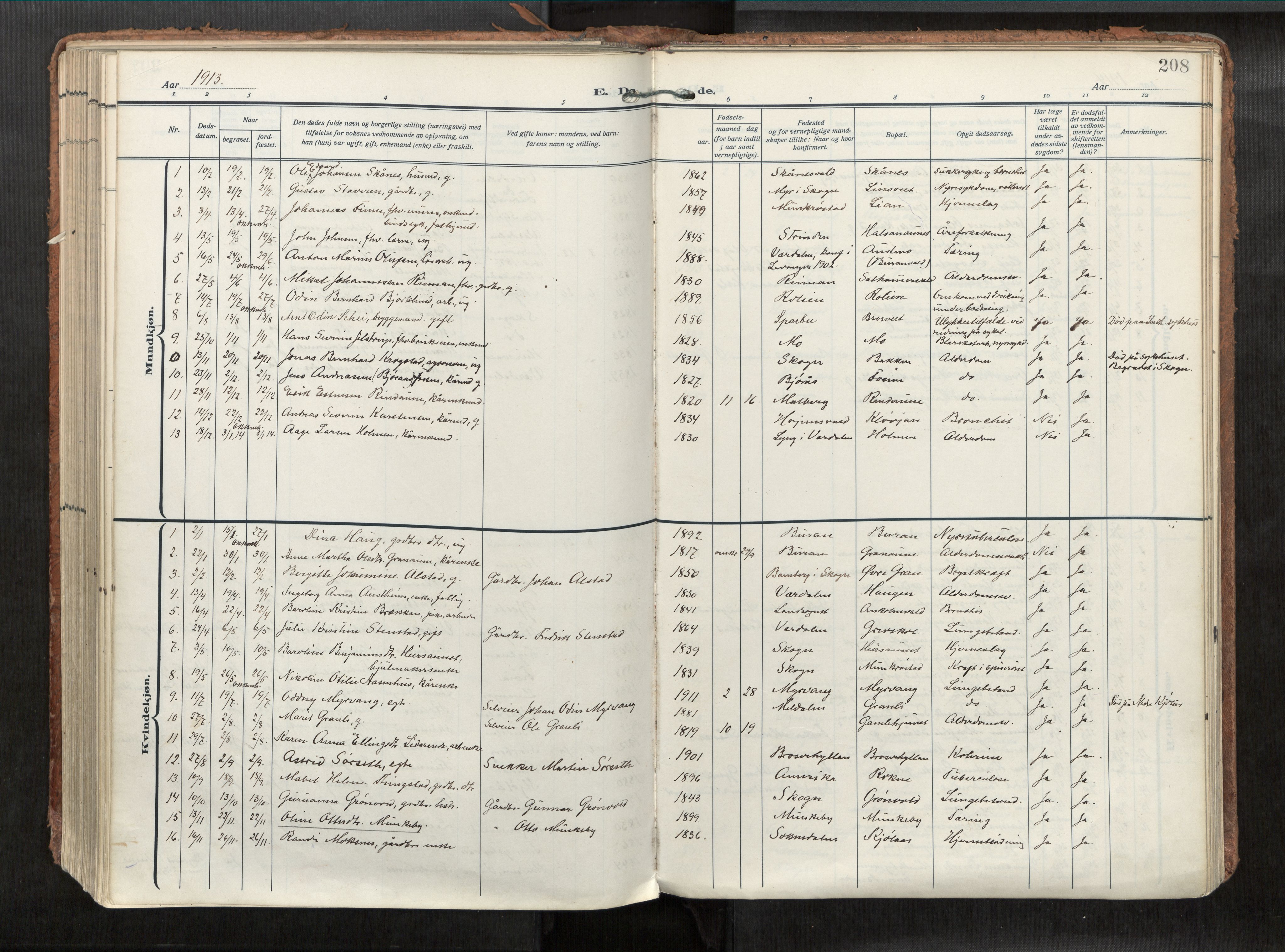 Levanger sokneprestkontor, SAT/A-1301/2/H/Haa/L0002: Parish register (official) no. 2, 1912-1935, p. 208