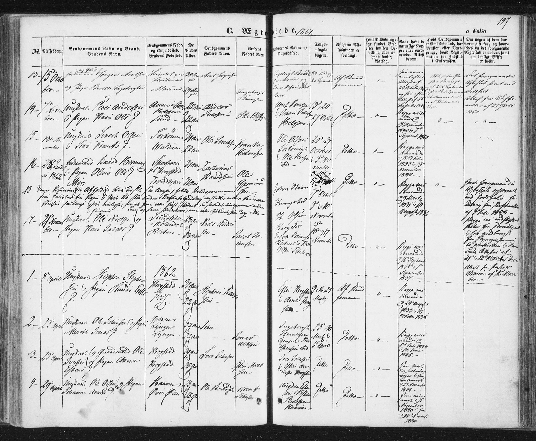 Ministerialprotokoller, klokkerbøker og fødselsregistre - Sør-Trøndelag, SAT/A-1456/692/L1103: Parish register (official) no. 692A03, 1849-1870, p. 197