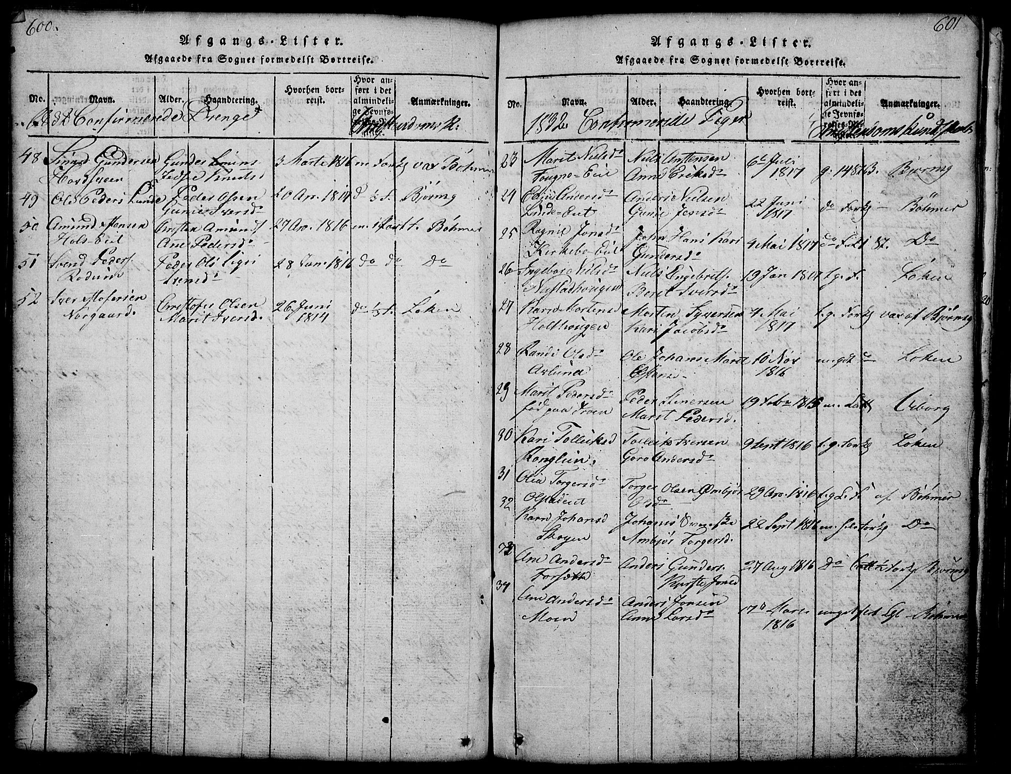 Gausdal prestekontor, SAH/PREST-090/H/Ha/Hab/L0001: Parish register (copy) no. 1, 1817-1848, p. 600-601