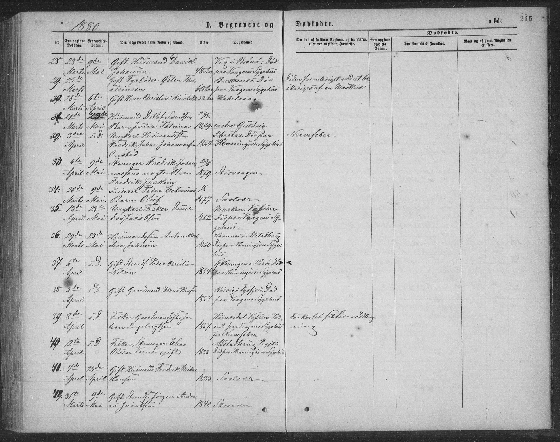 Ministerialprotokoller, klokkerbøker og fødselsregistre - Nordland, AV/SAT-A-1459/874/L1075: Parish register (copy) no. 874C04, 1876-1883, p. 245