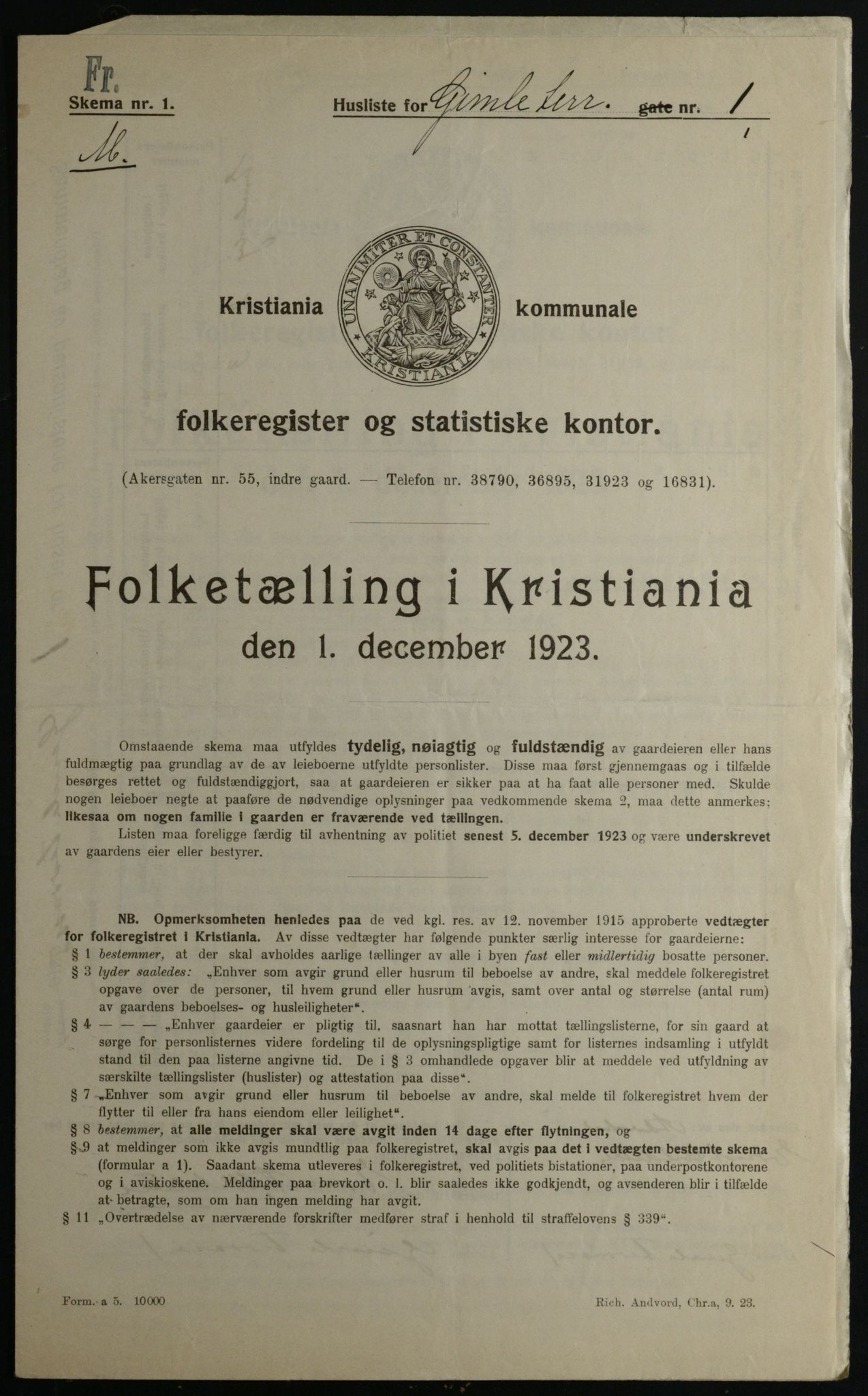 OBA, Municipal Census 1923 for Kristiania, 1923, p. 32985