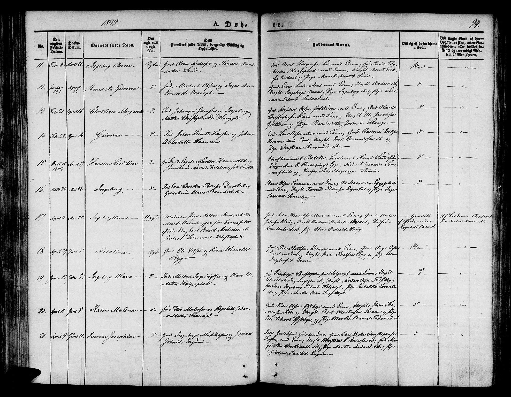 Ministerialprotokoller, klokkerbøker og fødselsregistre - Nord-Trøndelag, SAT/A-1458/746/L0445: Parish register (official) no. 746A04, 1826-1846, p. 94
