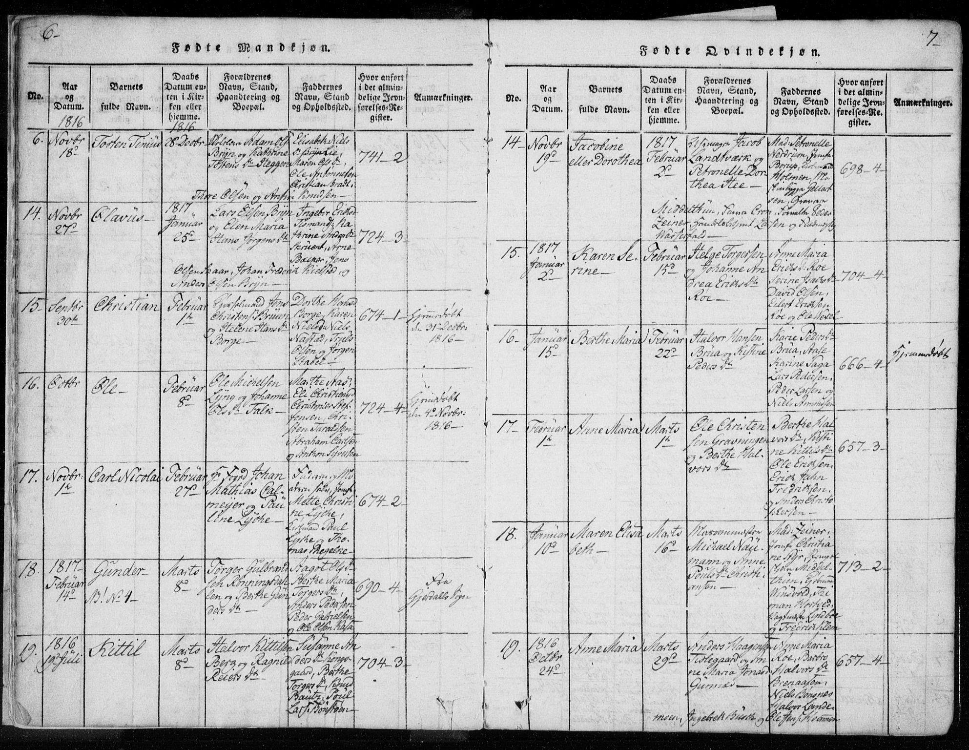 Kongsberg kirkebøker, SAKO/A-22/F/Fa/L0008: Parish register (official) no. I 8, 1816-1839, p. 6-7