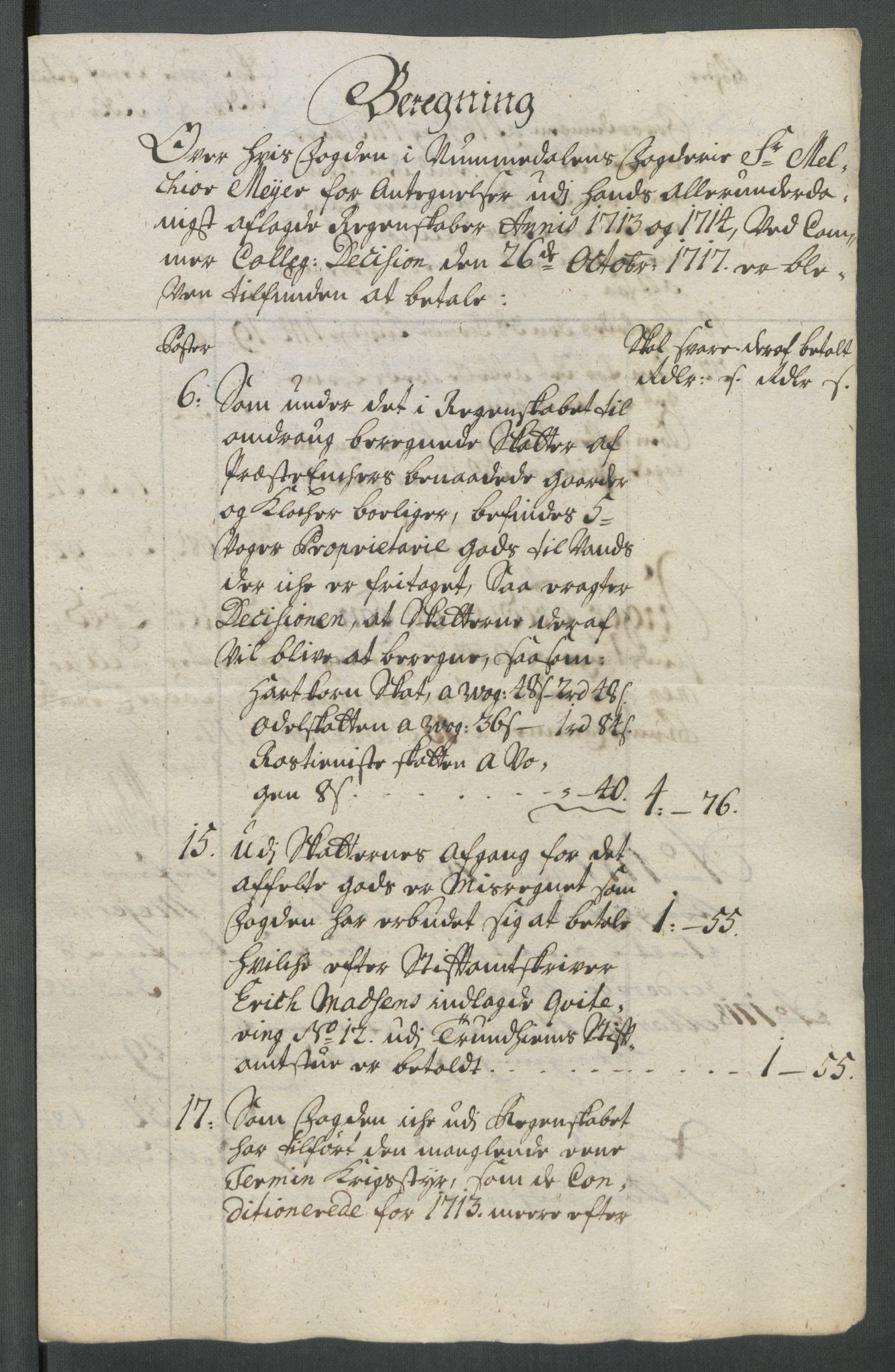 Rentekammeret inntil 1814, Reviderte regnskaper, Fogderegnskap, AV/RA-EA-4092/R64/L4438: Fogderegnskap Namdal, 1717, p. 258