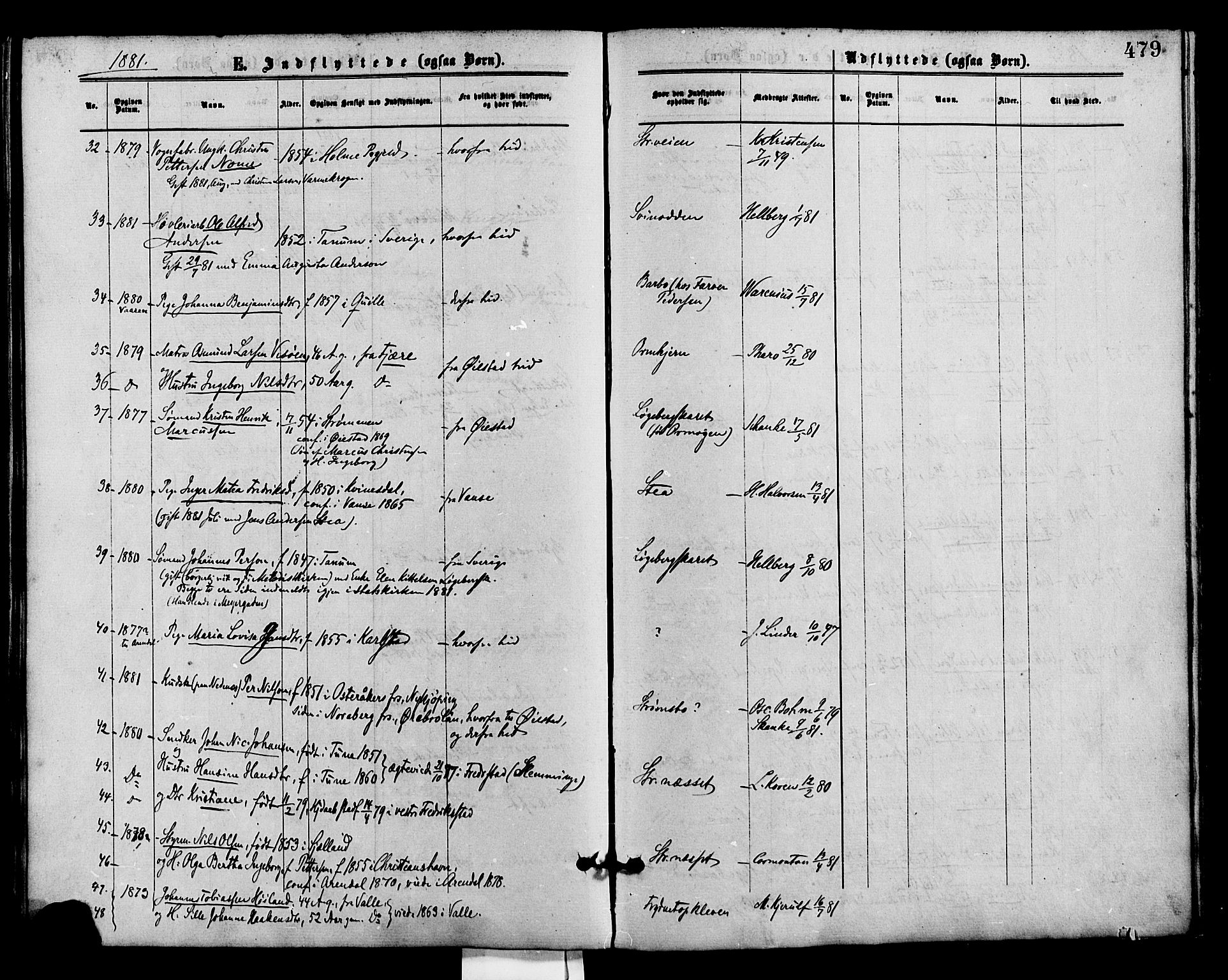 Barbu sokneprestkontor, AV/SAK-1111-0003/F/Fa/L0001: Parish register (official) no. A 1 /1, 1878-1883, p. 479