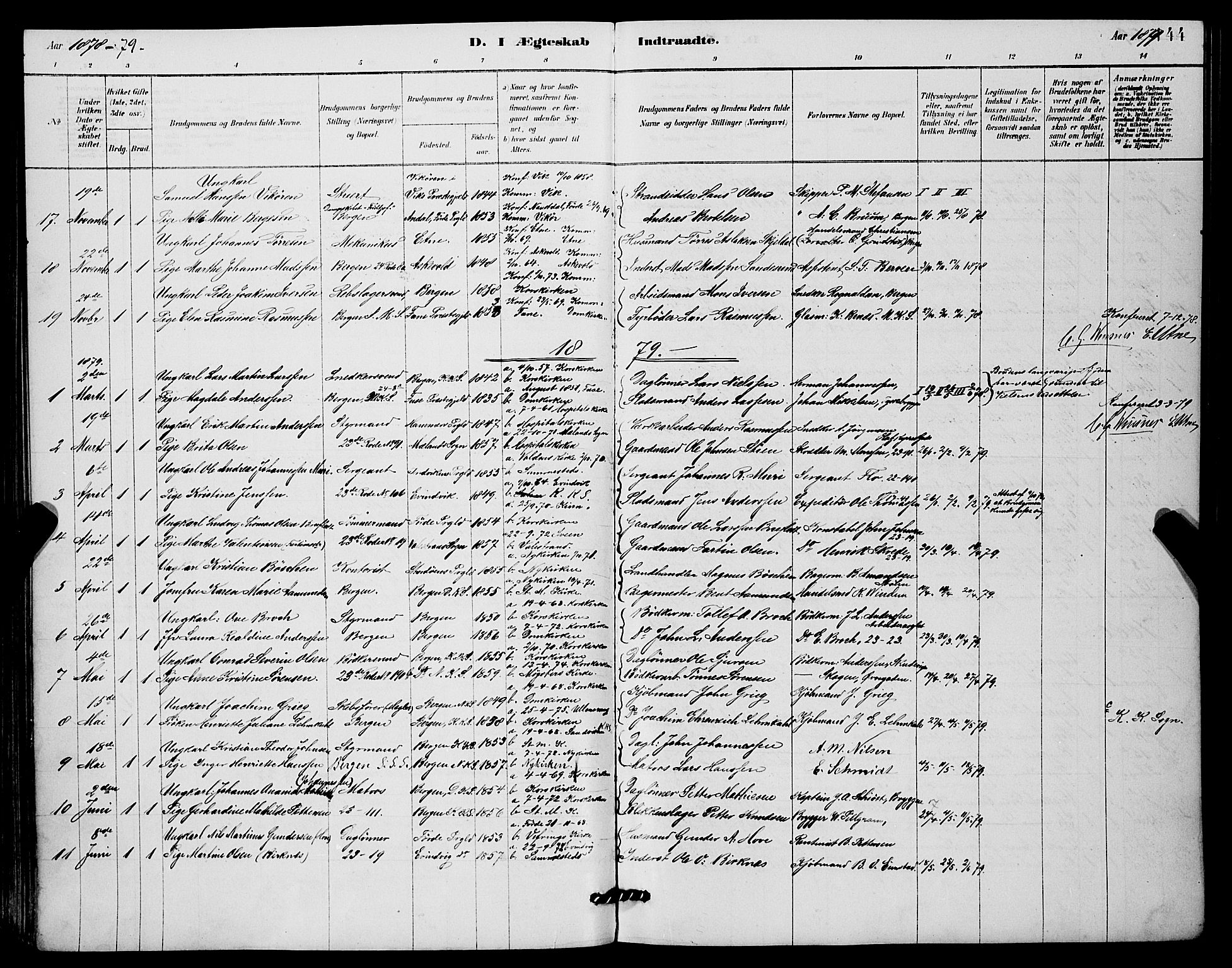 Mariakirken Sokneprestembete, SAB/A-76901/H/Hab/L0004: Parish register (copy) no. A 4, 1878-1892, p. 144
