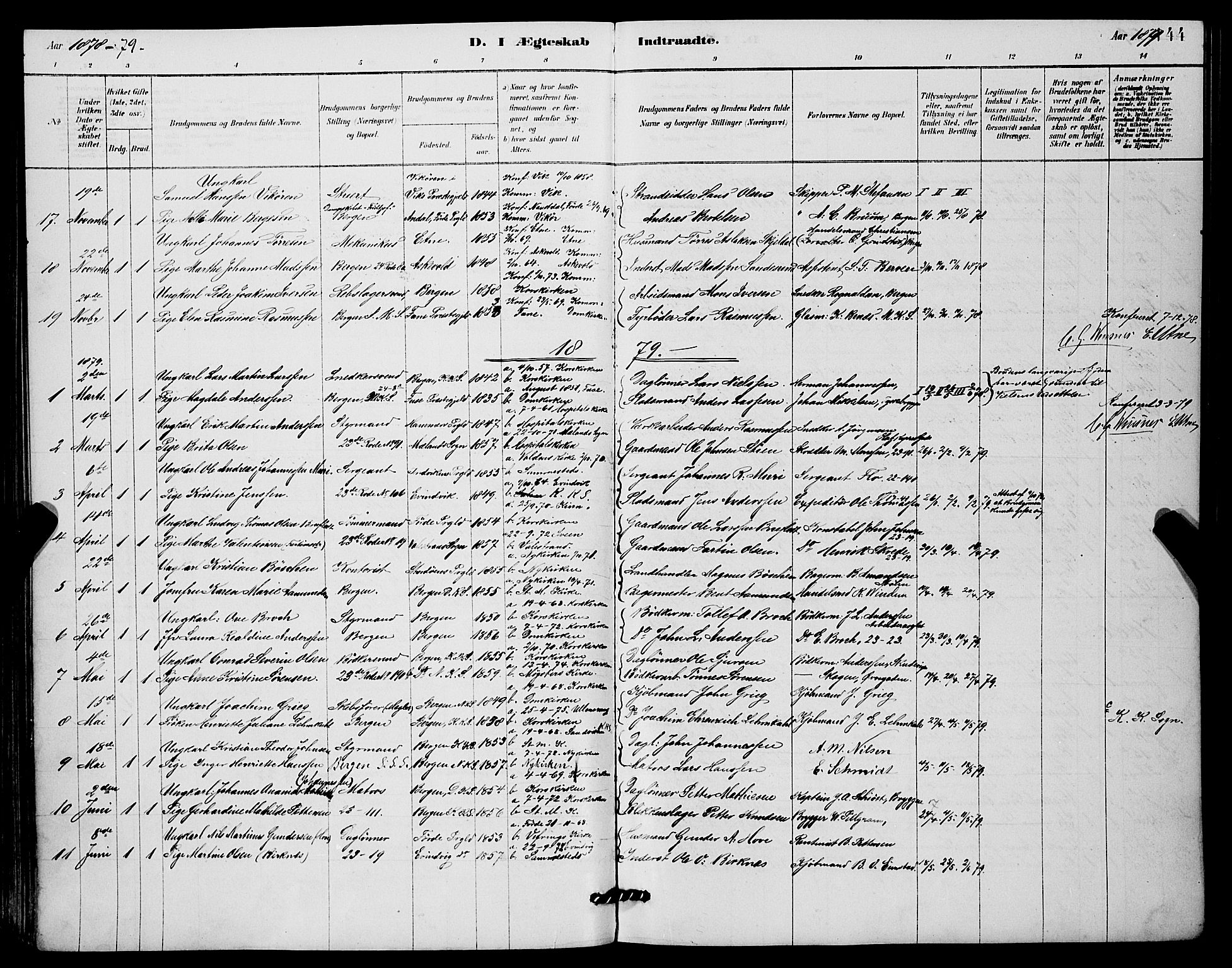 Mariakirken Sokneprestembete, AV/SAB-A-76901/H/Hab/L0004: Parish register (copy) no. A 4, 1878-1892, p. 144