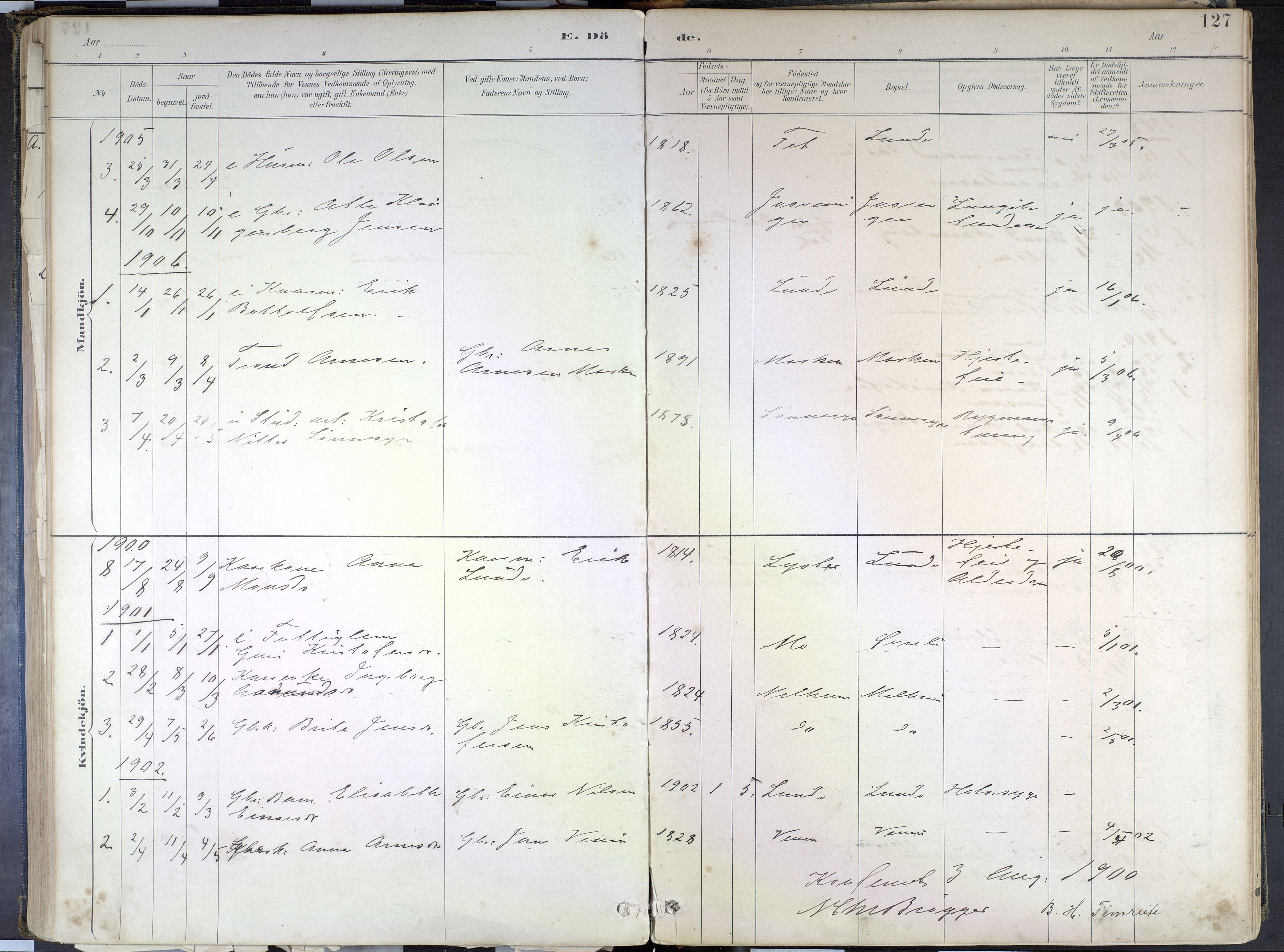 Hafslo sokneprestembete, SAB/A-80301/H/Haa/Haad/L0001: Parish register (official) no. D 1, 1886-1934, p. 127
