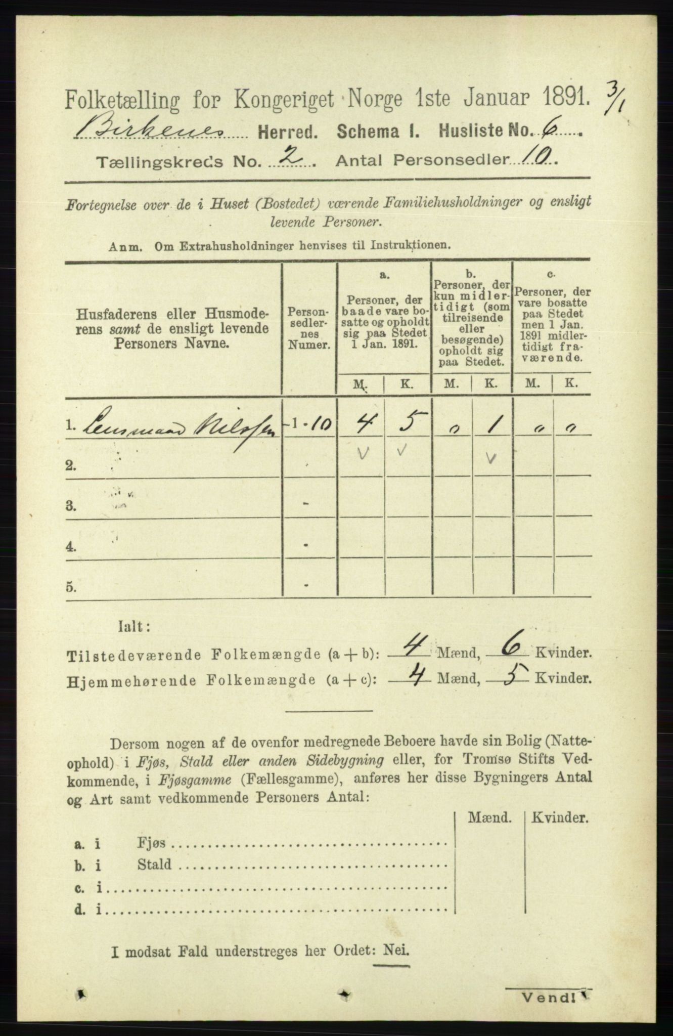 RA, 1891 Census for 0928 Birkenes, 1891, p. 453