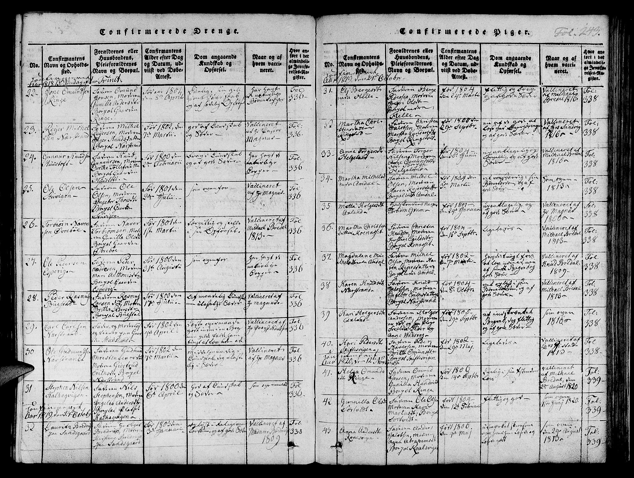 Nedstrand sokneprestkontor, AV/SAST-A-101841/01/IV: Parish register (official) no. A 6, 1816-1838, p. 243