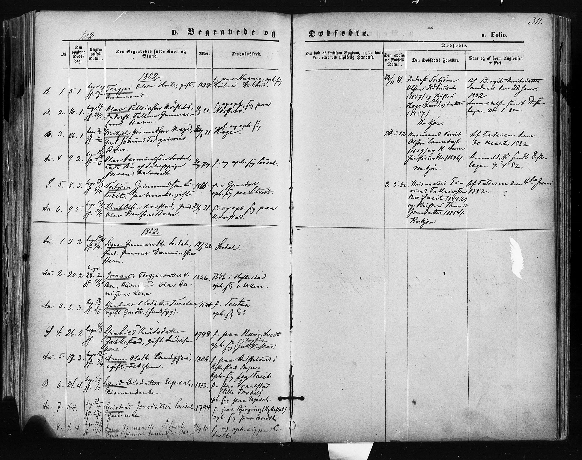 Bygland sokneprestkontor, SAK/1111-0006/F/Fa/Fab/L0006: Parish register (official) no. A 6, 1873-1884, p. 311