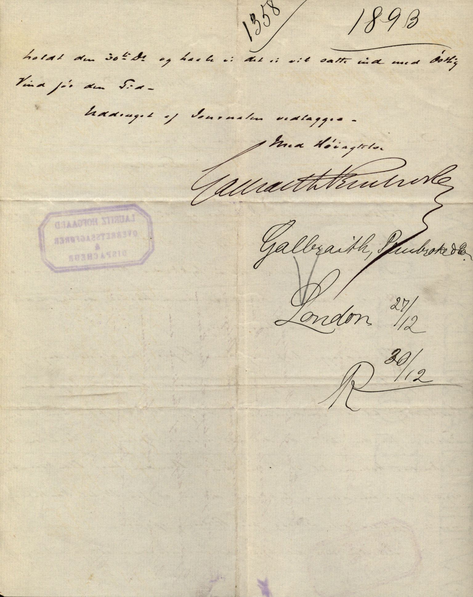 Pa 63 - Østlandske skibsassuranceforening, VEMU/A-1079/G/Ga/L0030/0001: Havaridokumenter / Leif, Korsvei, Margret, Mangerton, Mathilde, Island, Andover, 1893, p. 171