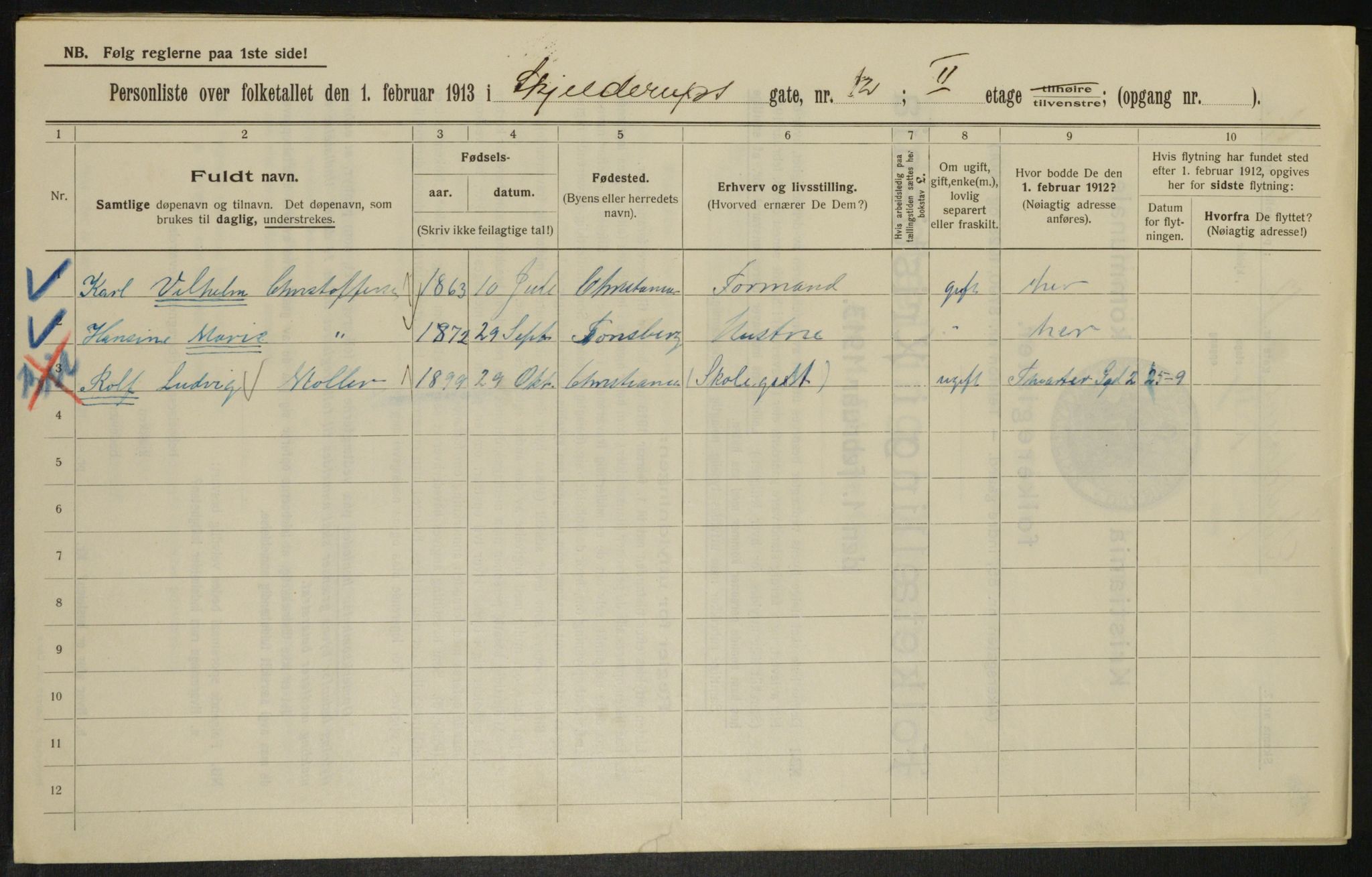 OBA, Municipal Census 1913 for Kristiania, 1913, p. 95817