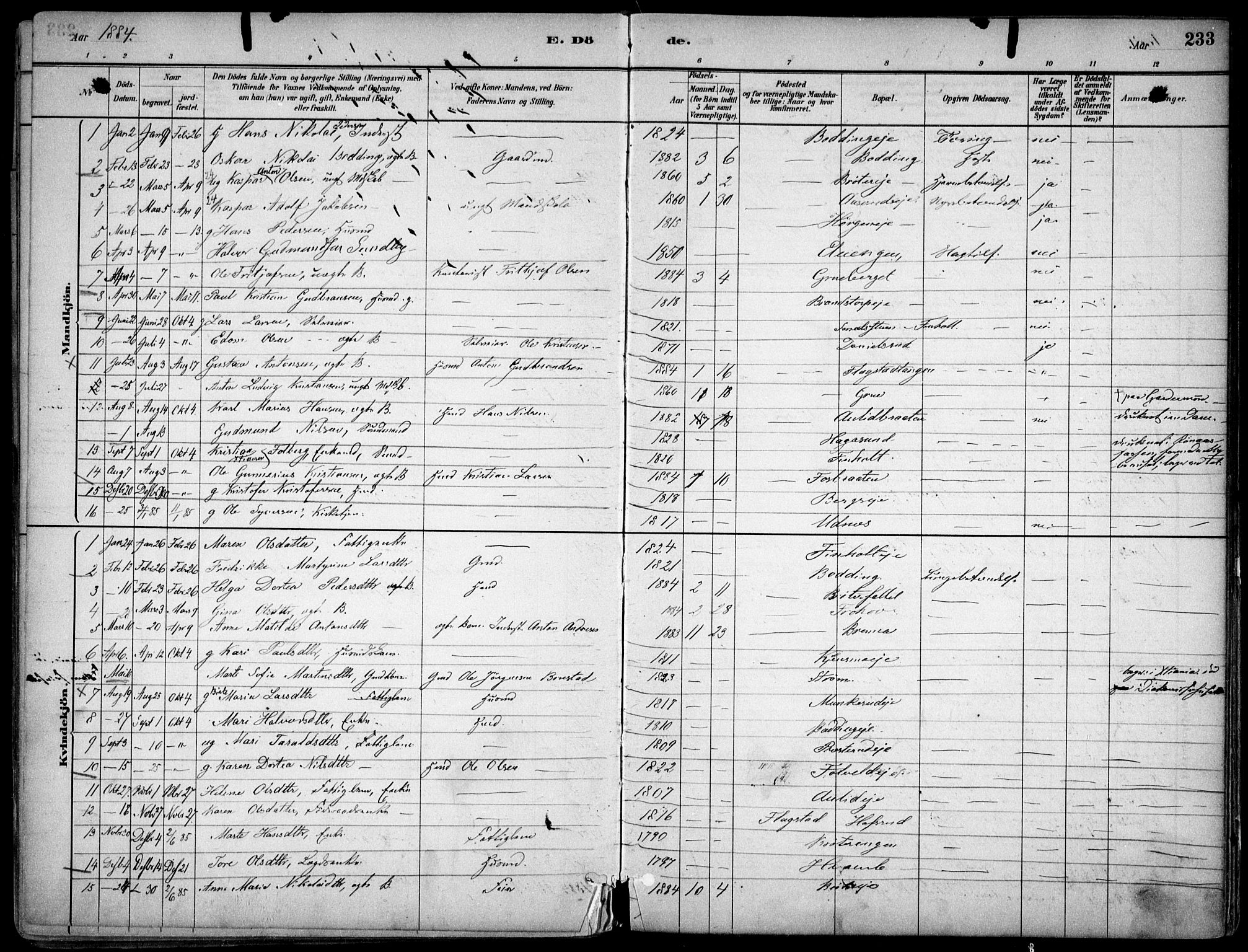 Nes prestekontor Kirkebøker, SAO/A-10410/F/Fc/L0002: Parish register (official) no. IIi 2, 1882-1916, p. 233
