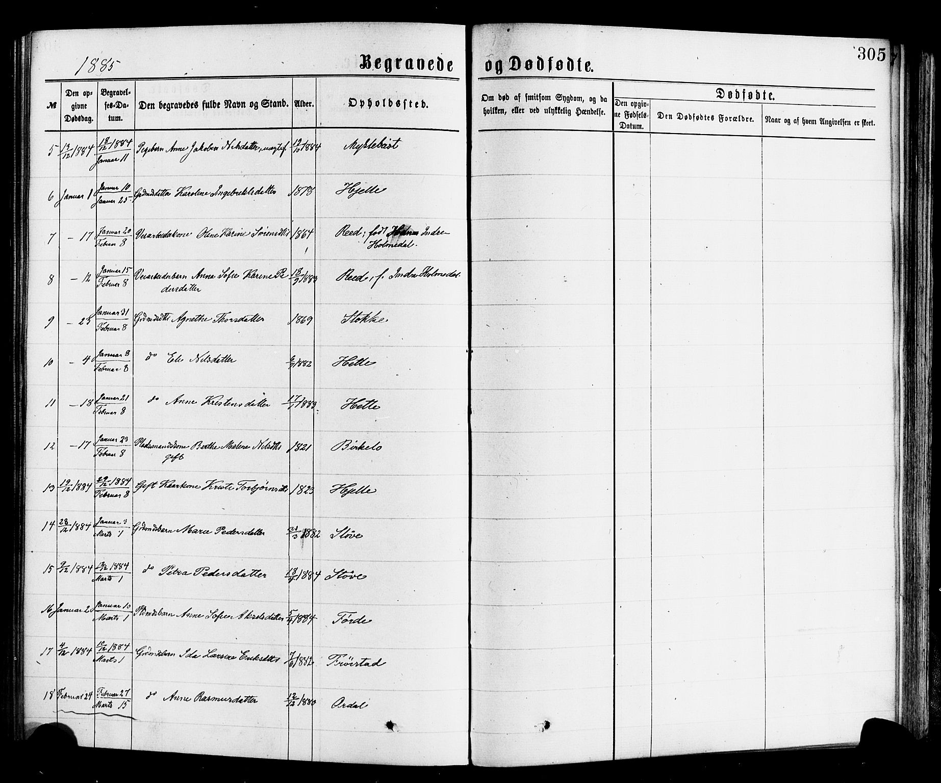 Gloppen sokneprestembete, AV/SAB-A-80101/H/Haa/Haac/L0001: Parish register (official) no. C 1, 1871-1886, p. 305