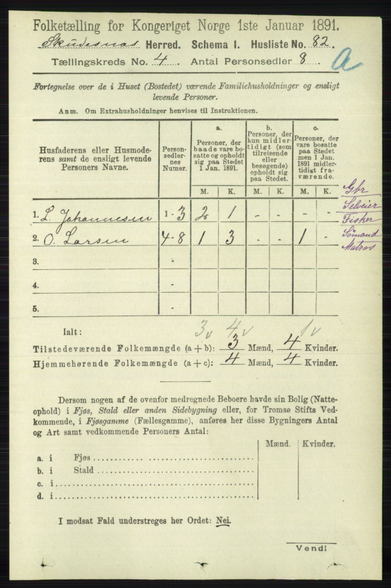 RA, 1891 census for 1150 Skudenes, 1891, p. 1854