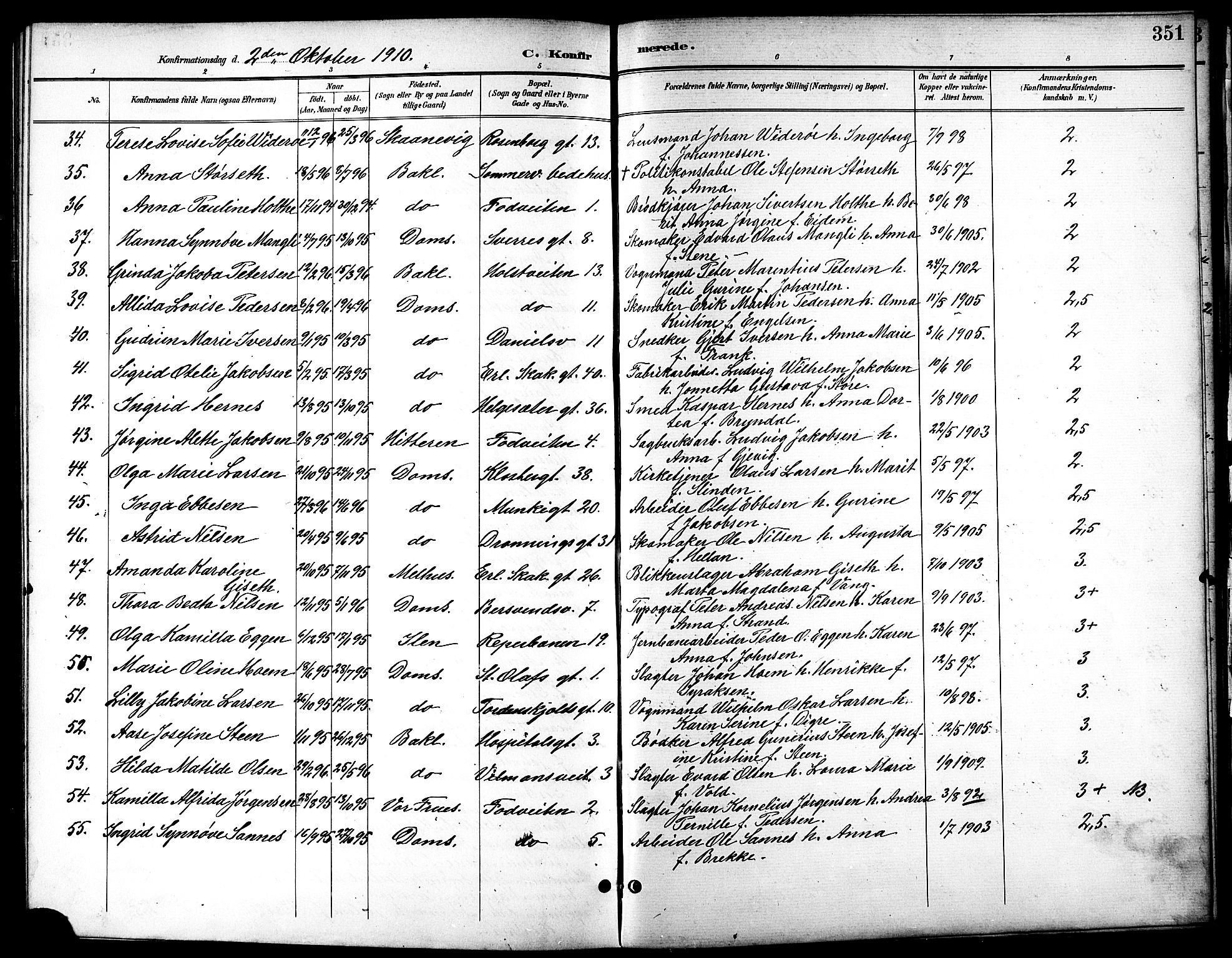 Ministerialprotokoller, klokkerbøker og fødselsregistre - Sør-Trøndelag, SAT/A-1456/601/L0094: Parish register (copy) no. 601C12, 1898-1911, p. 351