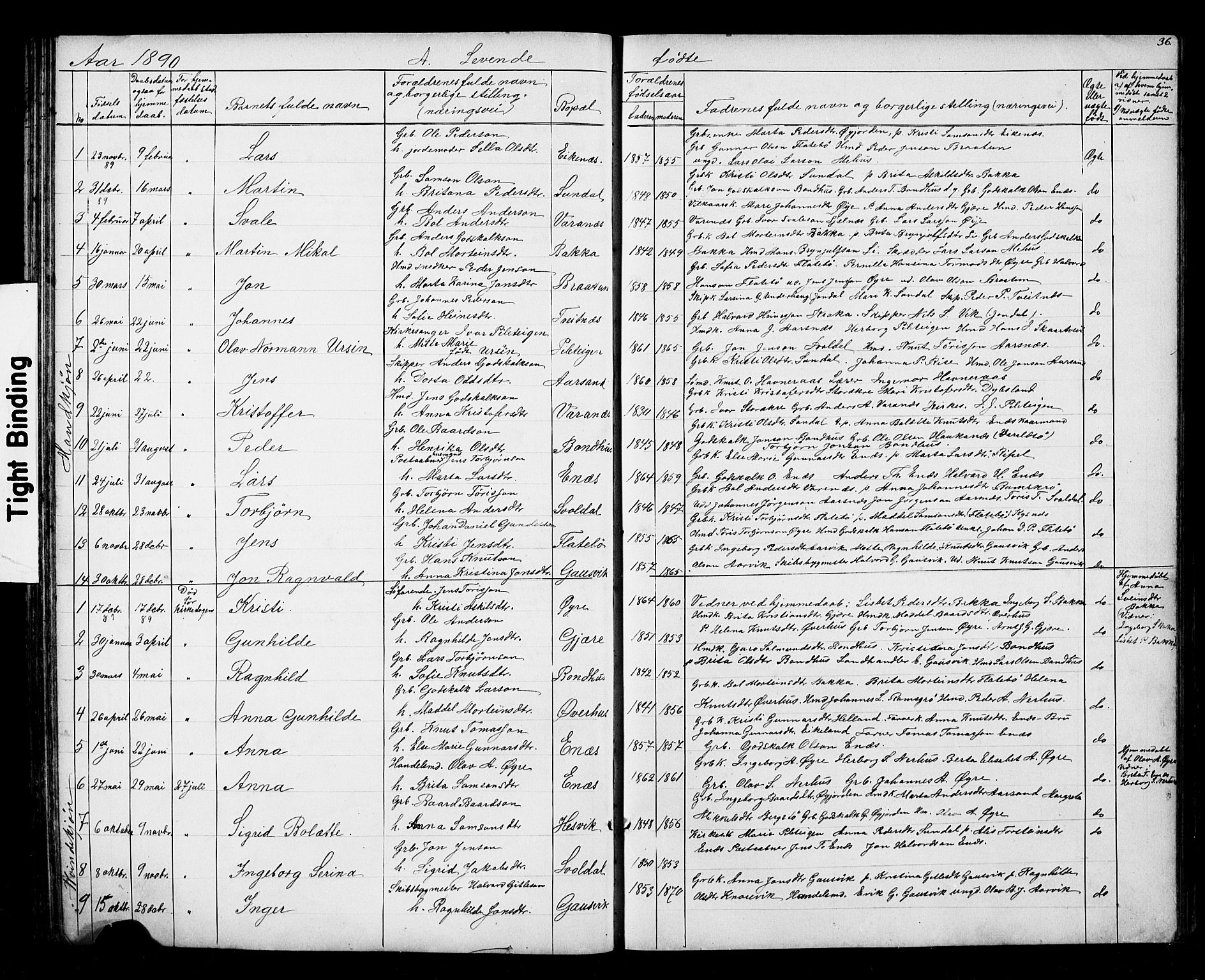 Kvinnherad sokneprestembete, SAB/A-76401/H/Hab: Parish register (copy) no. D 1, 1856-1905, p. 36