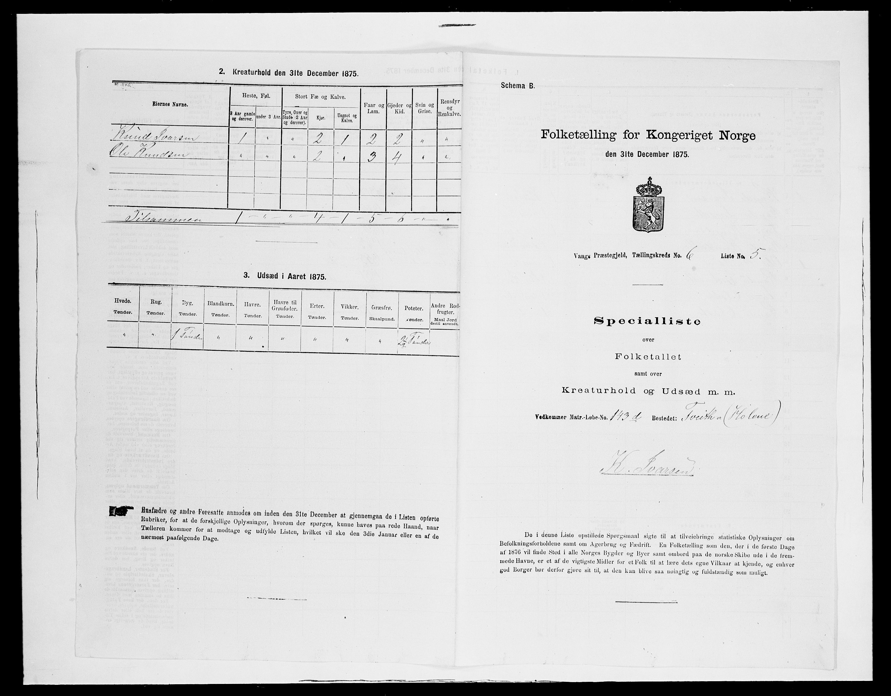 SAH, 1875 census for 0545P Vang, 1875, p. 563