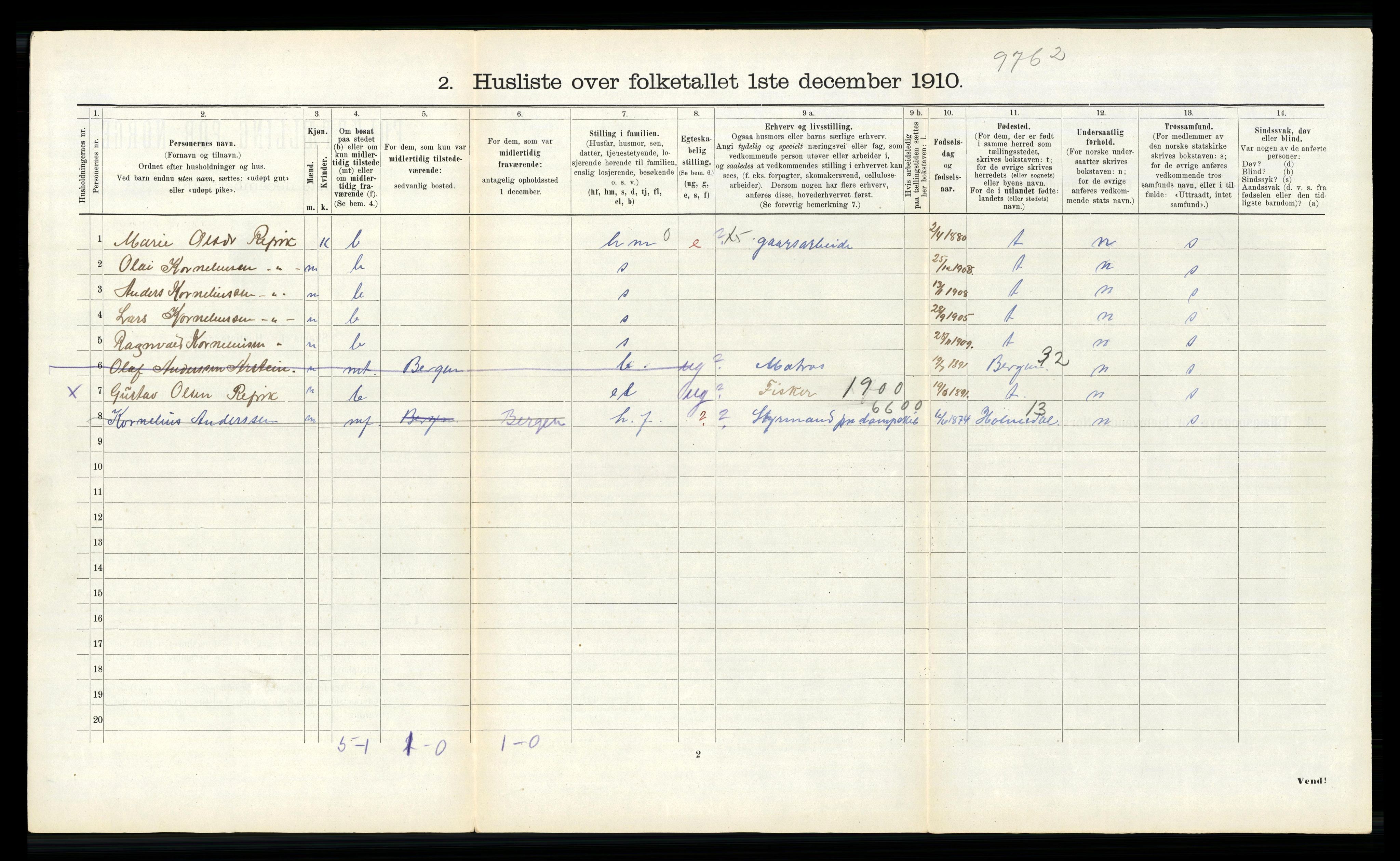 RA, 1910 census for Nord-Vågsøy, 1910, p. 264