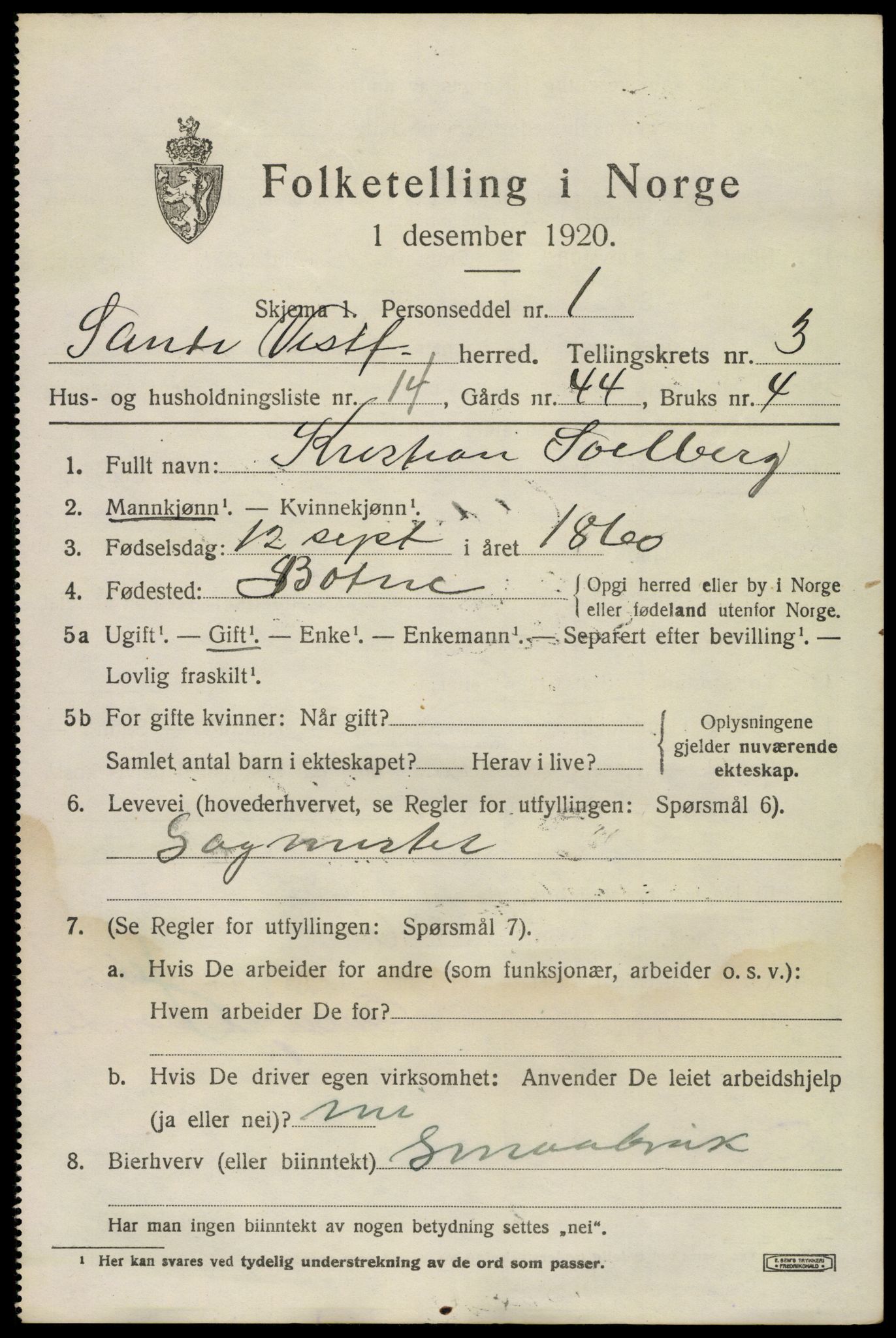 SAKO, 1920 census for Sande, 1920, p. 4230