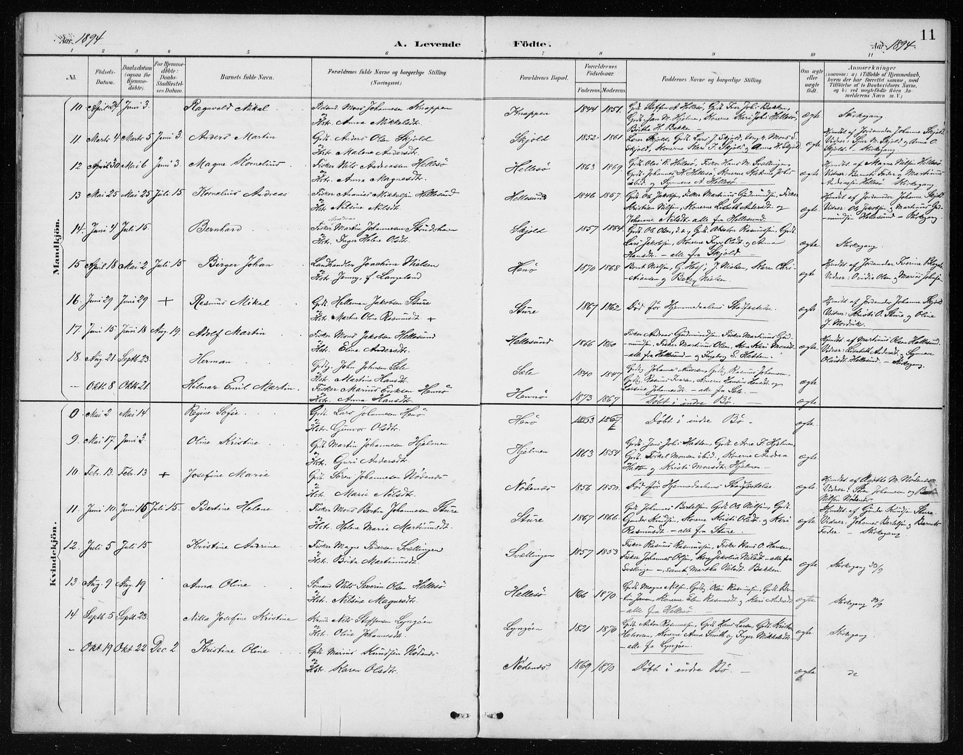 Manger sokneprestembete, SAB/A-76801/H/Haa: Parish register (official) no. E  2, 1891-1902, p. 11