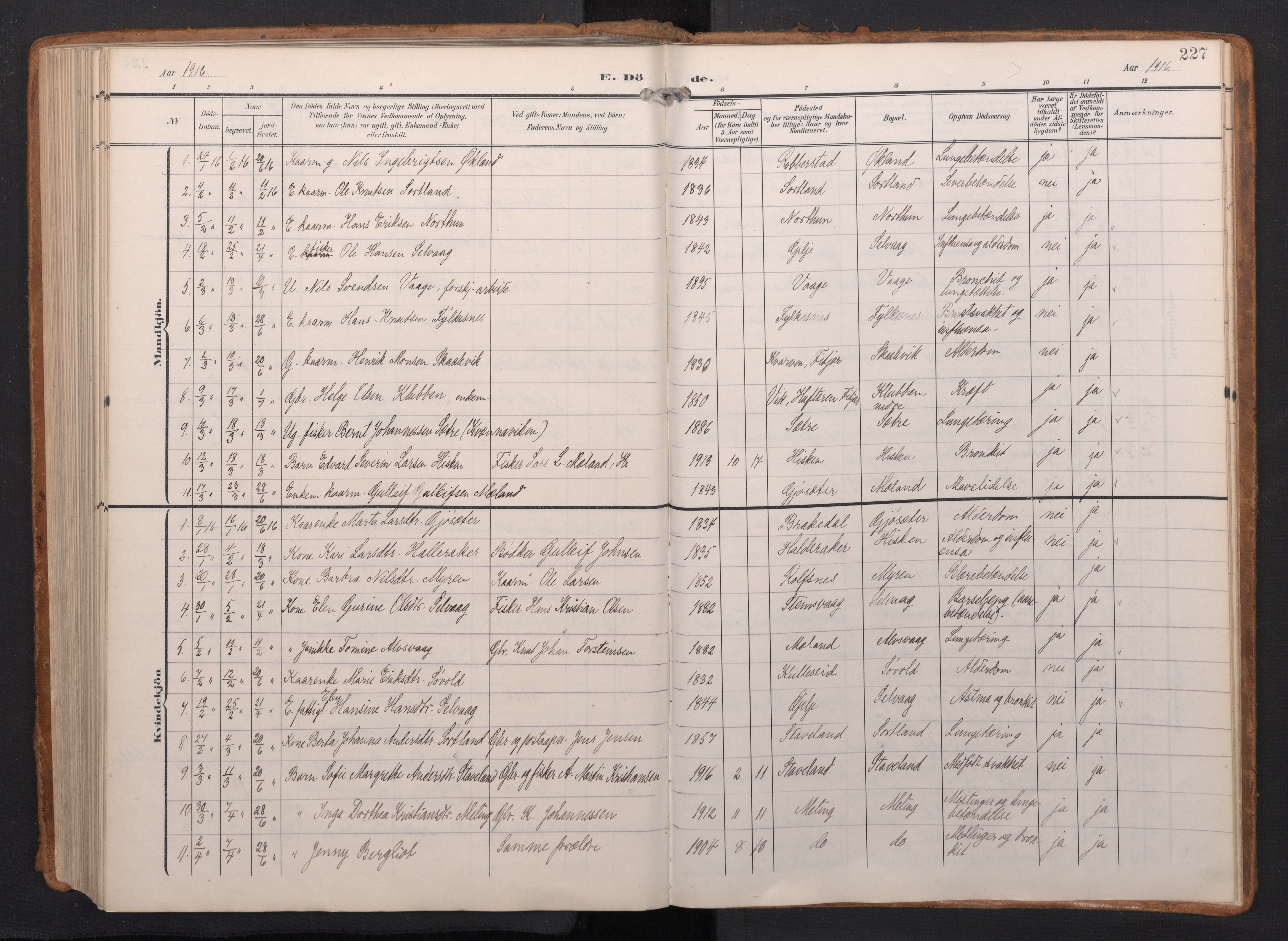 Finnås sokneprestembete, AV/SAB-A-99925/H/Ha/Haa/Haac/L0003: Parish register (official) no. C 3, 1905-1917, p. 227