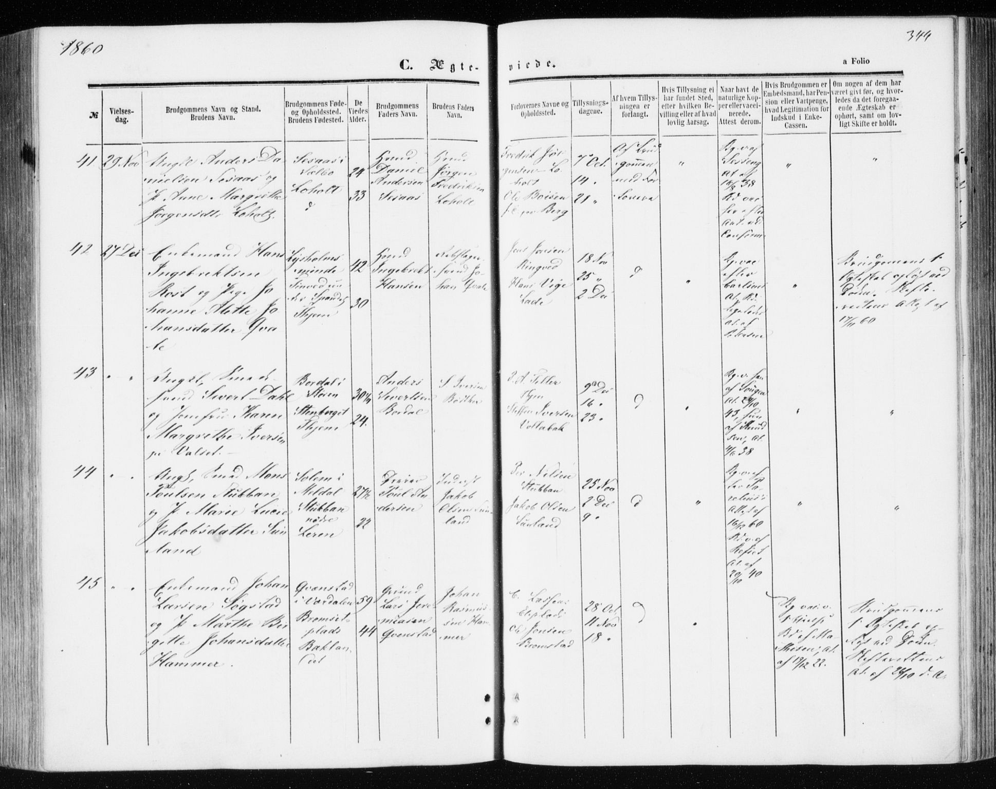 Ministerialprotokoller, klokkerbøker og fødselsregistre - Sør-Trøndelag, SAT/A-1456/606/L0292: Parish register (official) no. 606A07, 1856-1865, p. 344