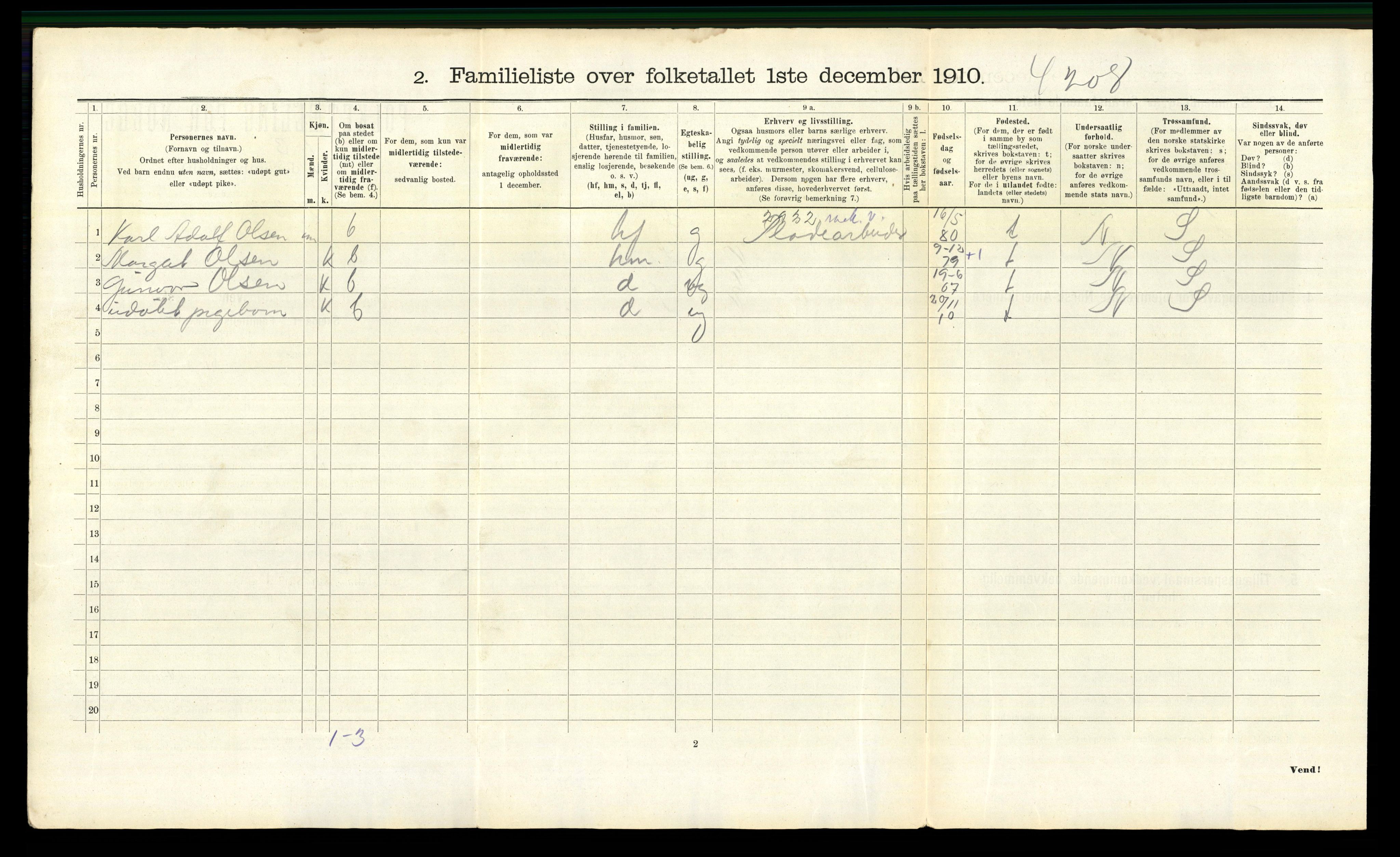 RA, 1910 census for Trondheim, 1910, p. 21722