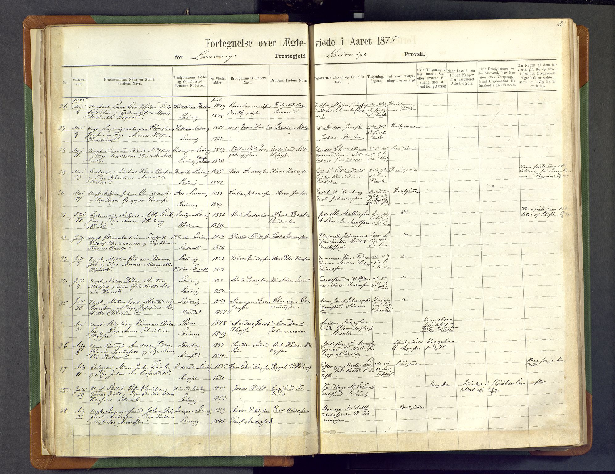 Larvik kirkebøker, SAKO/A-352/F/Fa/L0007: Parish register (official) no. I 7, 1871-1883, p. 26