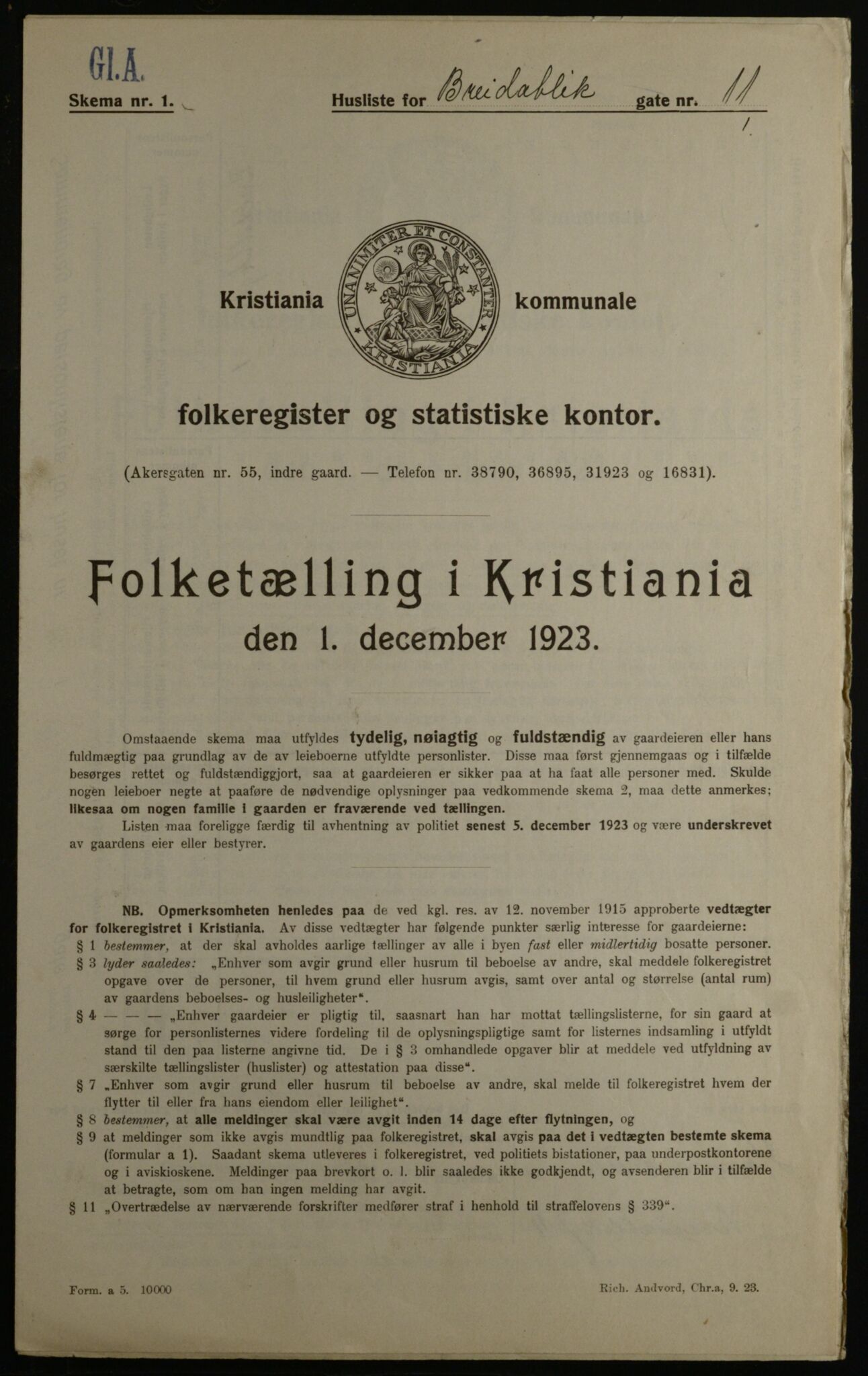 OBA, Municipal Census 1923 for Kristiania, 1923, p. 9235