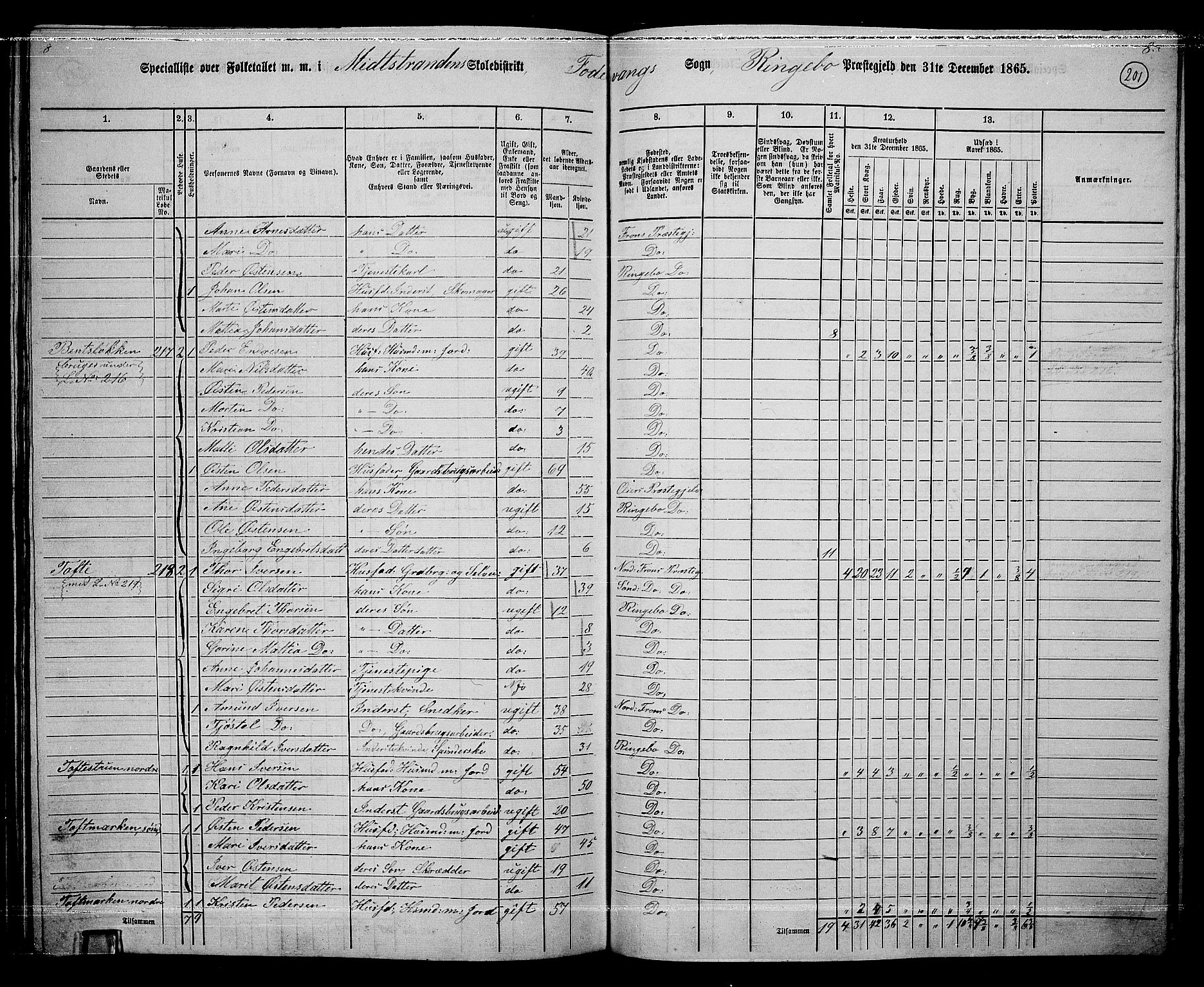 RA, 1865 census for Ringebu, 1865, p. 174