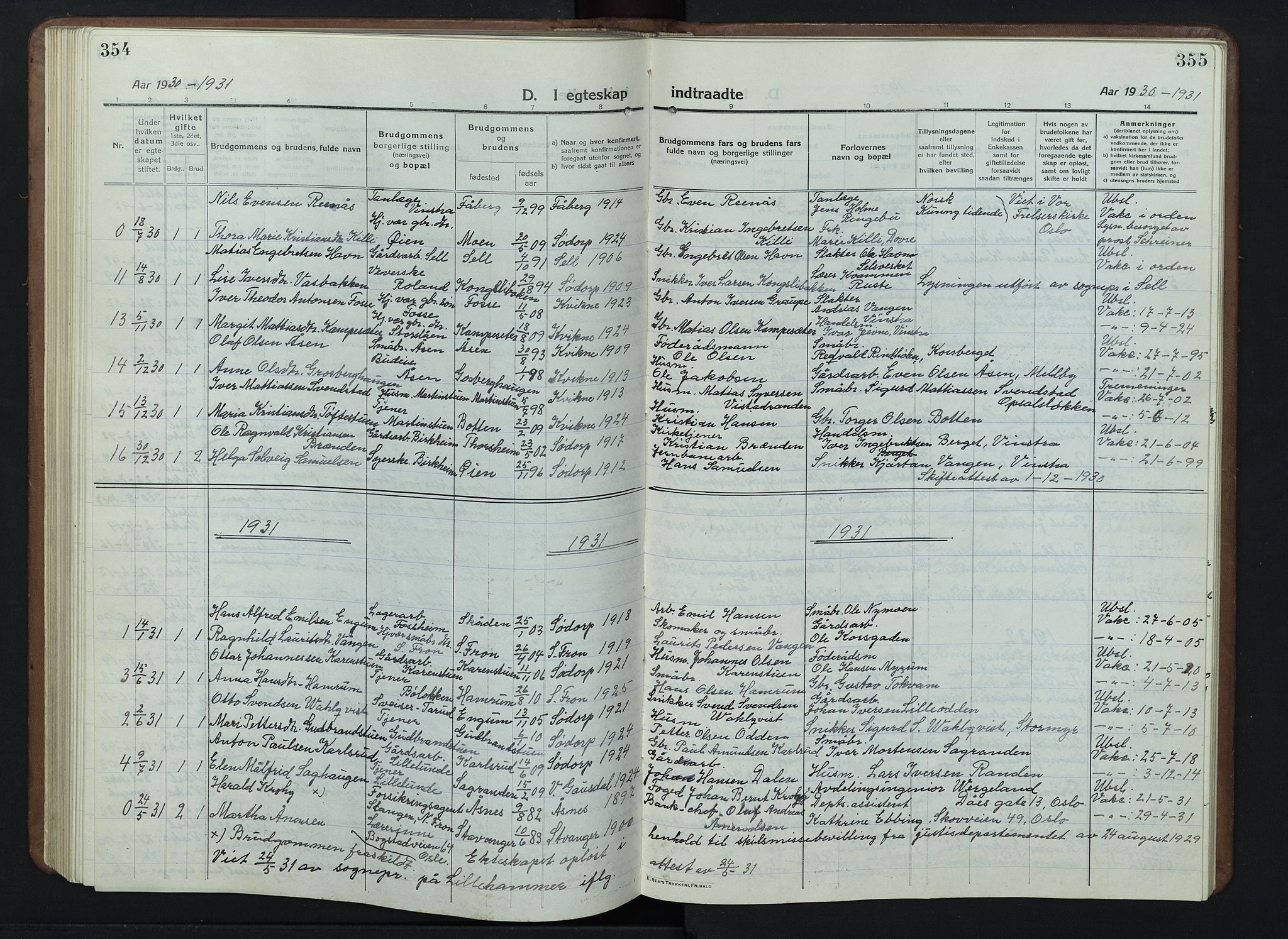 Nord-Fron prestekontor, SAH/PREST-080/H/Ha/Hab/L0007: Parish register (copy) no. 7, 1915-1946, p. 354-355