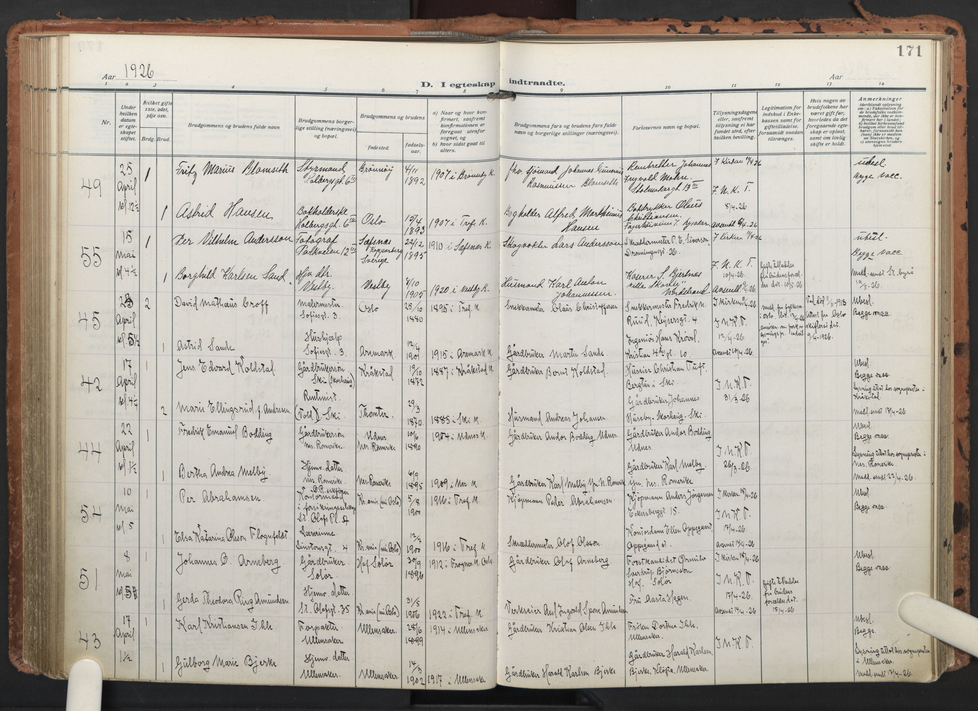 Trefoldighet prestekontor Kirkebøker, AV/SAO-A-10882/F/Fc/L0008: Parish register (official) no. III 8, 1920-1932, p. 171