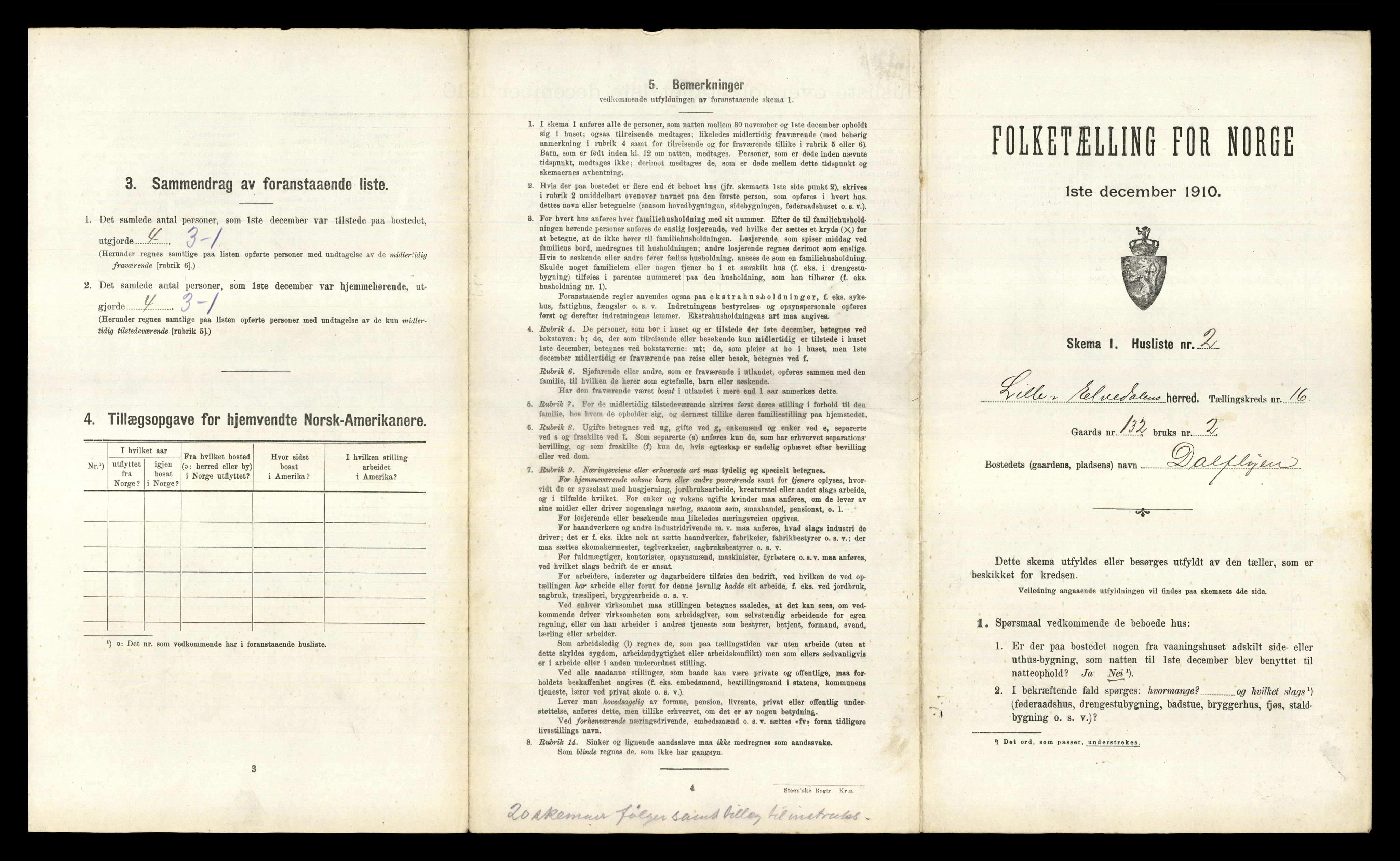 RA, 1910 census for Lille Elvedalen, 1910, p. 1265