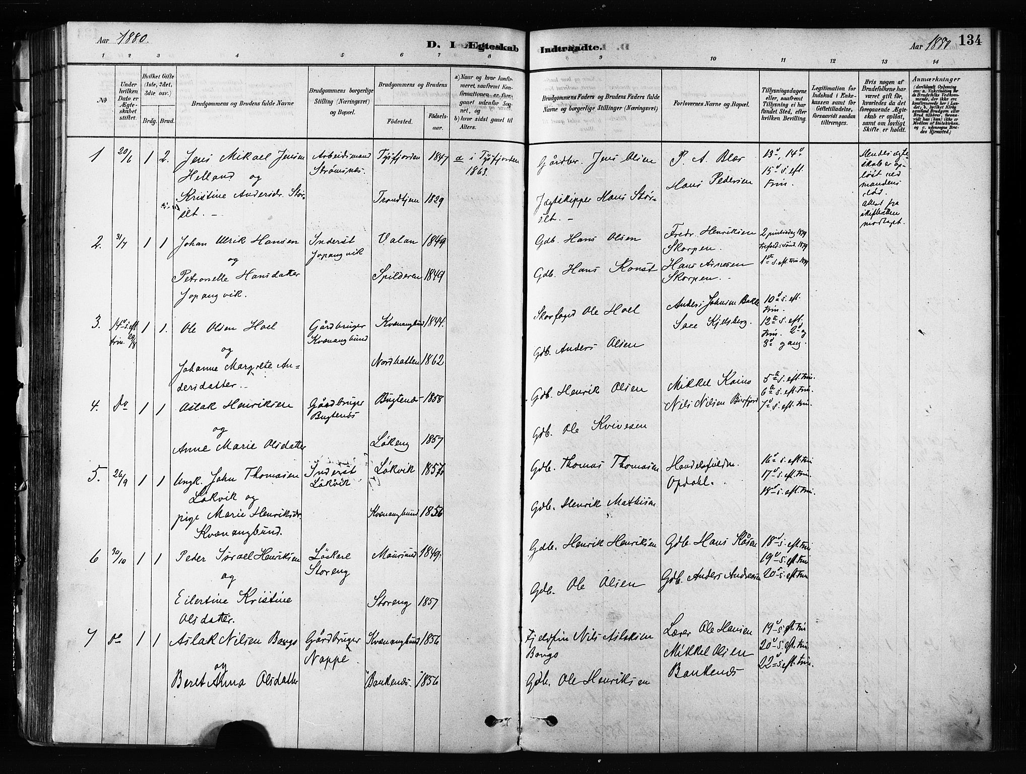 Skjervøy sokneprestkontor, SATØ/S-1300/H/Ha/Haa/L0012kirke: Parish register (official) no. 12, 1878-1891, p. 134