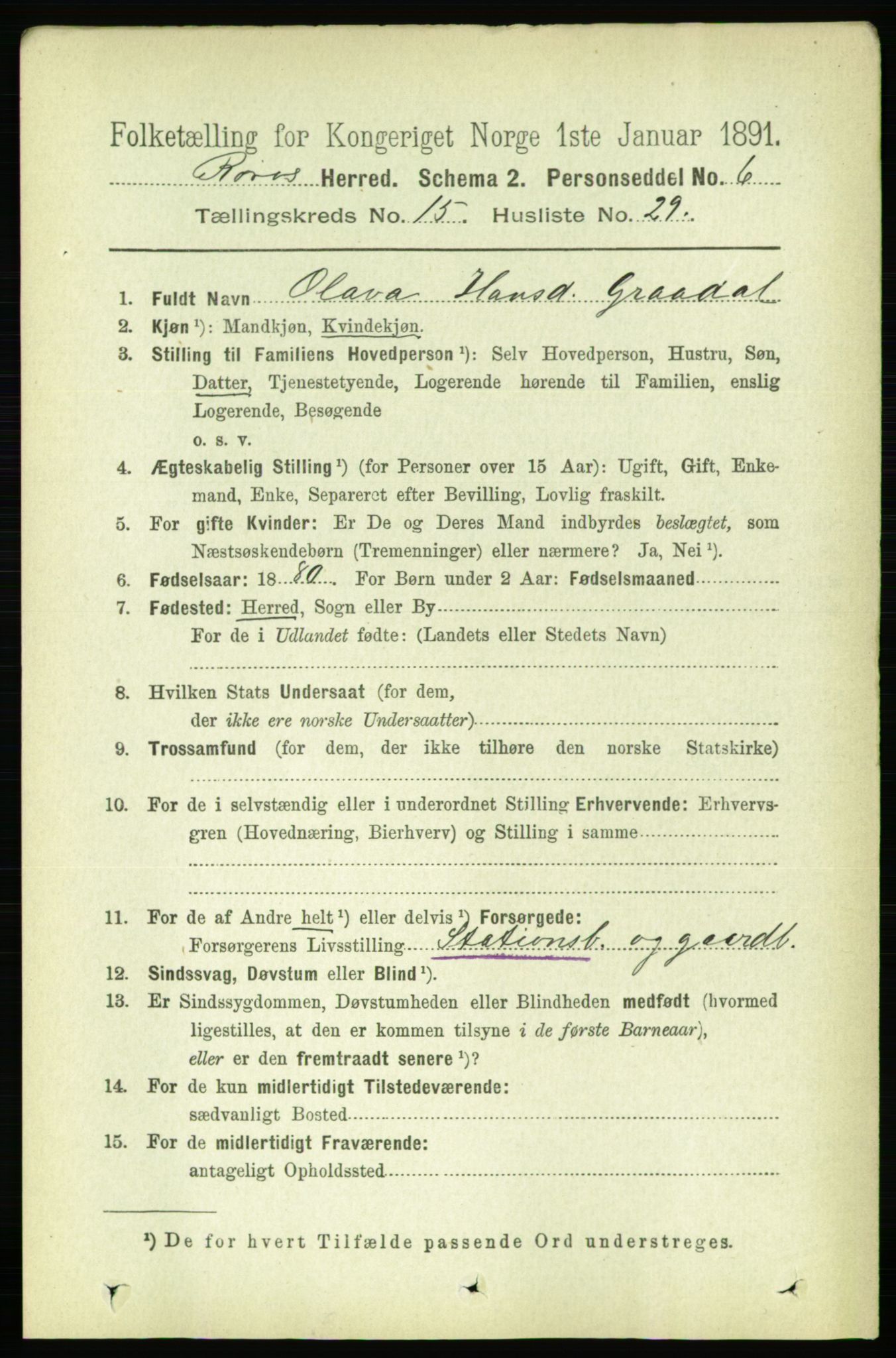 RA, 1891 census for 1640 Røros, 1891, p. 3527